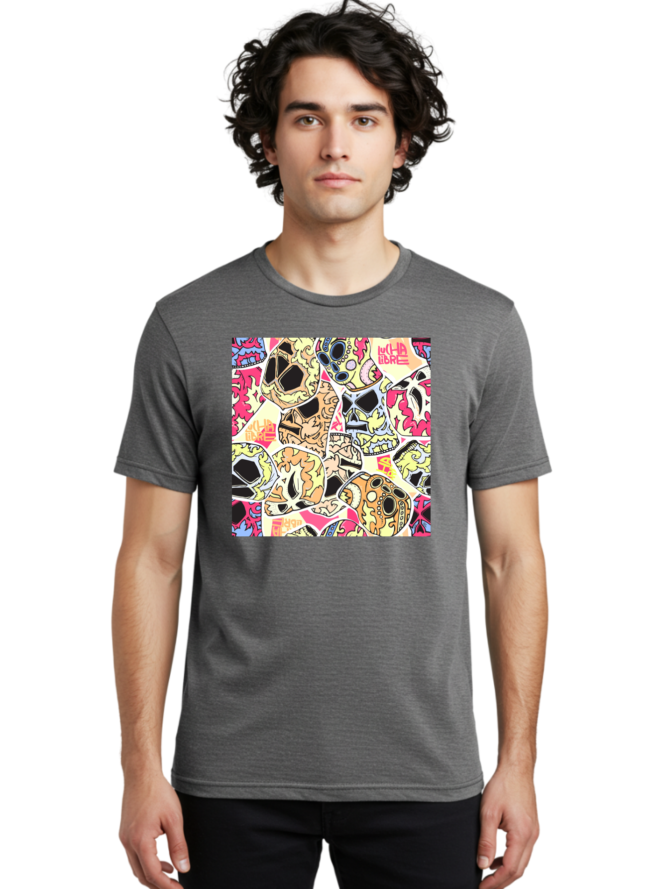 Wha-Libre Men'S Graphic Tee, 100% Cotton, Comfortable Casual Summer Wear, Machine Washable, Colorful Skulls, Sugar Skulls, Day Of The Dead, Vibrant Art, Wha Libre, Tattoo-Inspired Design, Street Art Style, Graphic Illustration, Ornate Details, Aac428 16