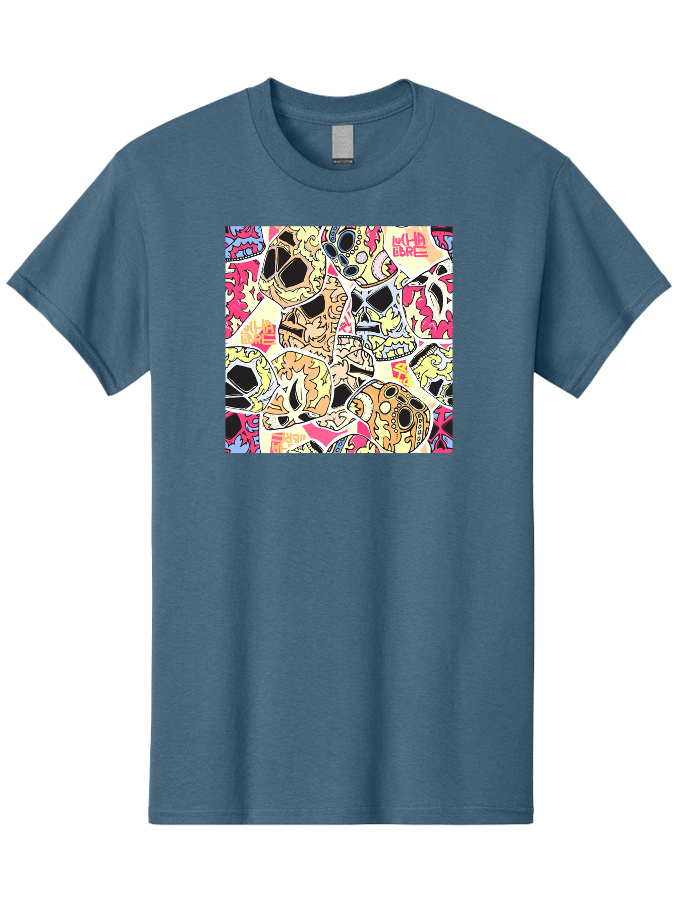 Wha-Libre Men'S Graphic Tee, 100% Cotton, Comfortable Casual Summer Wear, Machine Washable, Colorful Skulls, Sugar Skulls, Day Of The Dead, Vibrant Art, Wha Libre, Tattoo-Inspired Design, Street Art Style, Graphic Illustration, Ornate Details, Aac428 19
