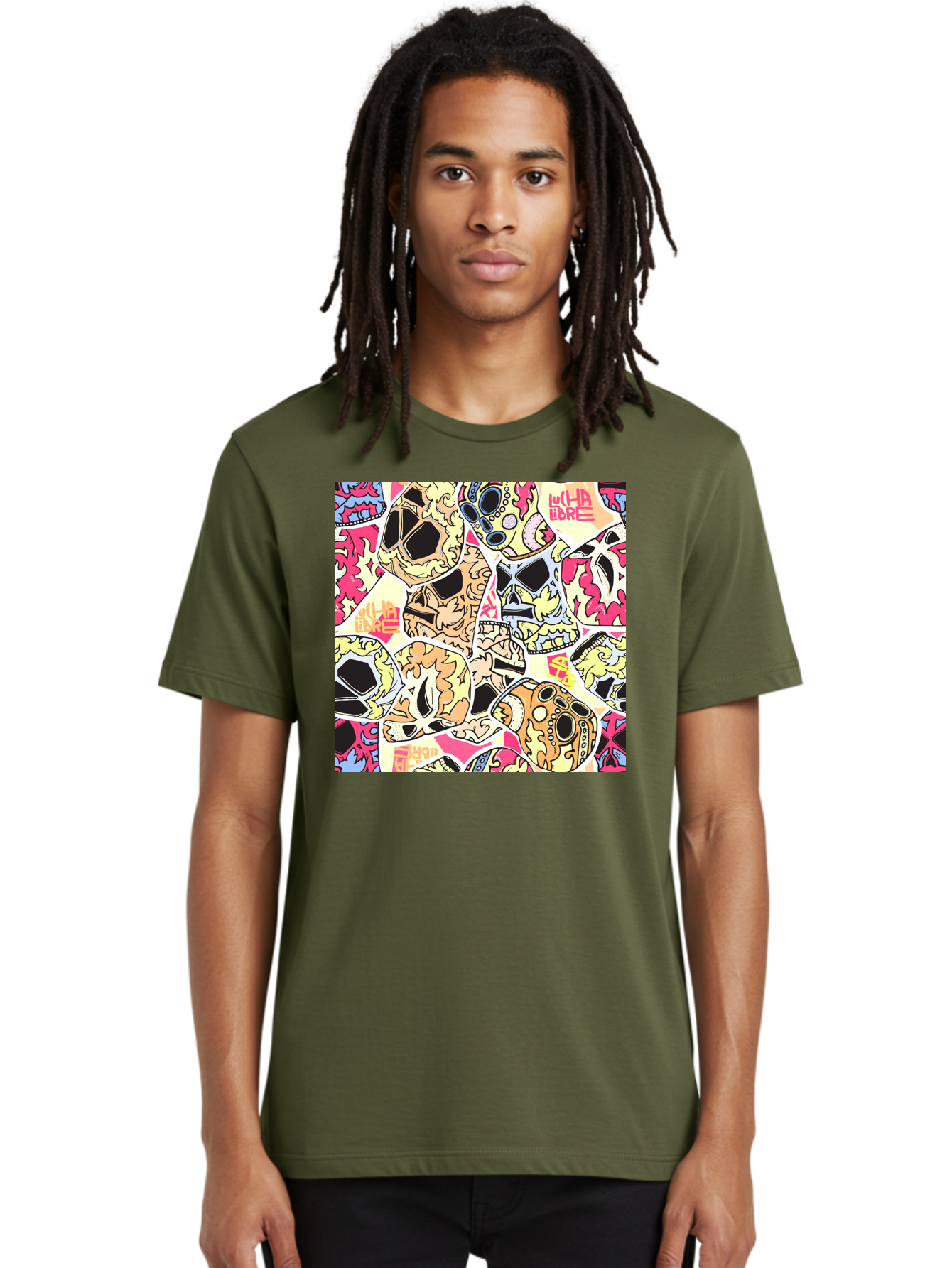 Wha-Libre Men'S Graphic Tee, 100% Cotton, Comfortable Casual Summer Wear, Machine Washable, Colorful Skulls, Sugar Skulls, Day Of The Dead, Vibrant Art, Wha Libre, Tattoo-Inspired Design, Street Art Style, Graphic Illustration, Ornate Details, Aac428 2