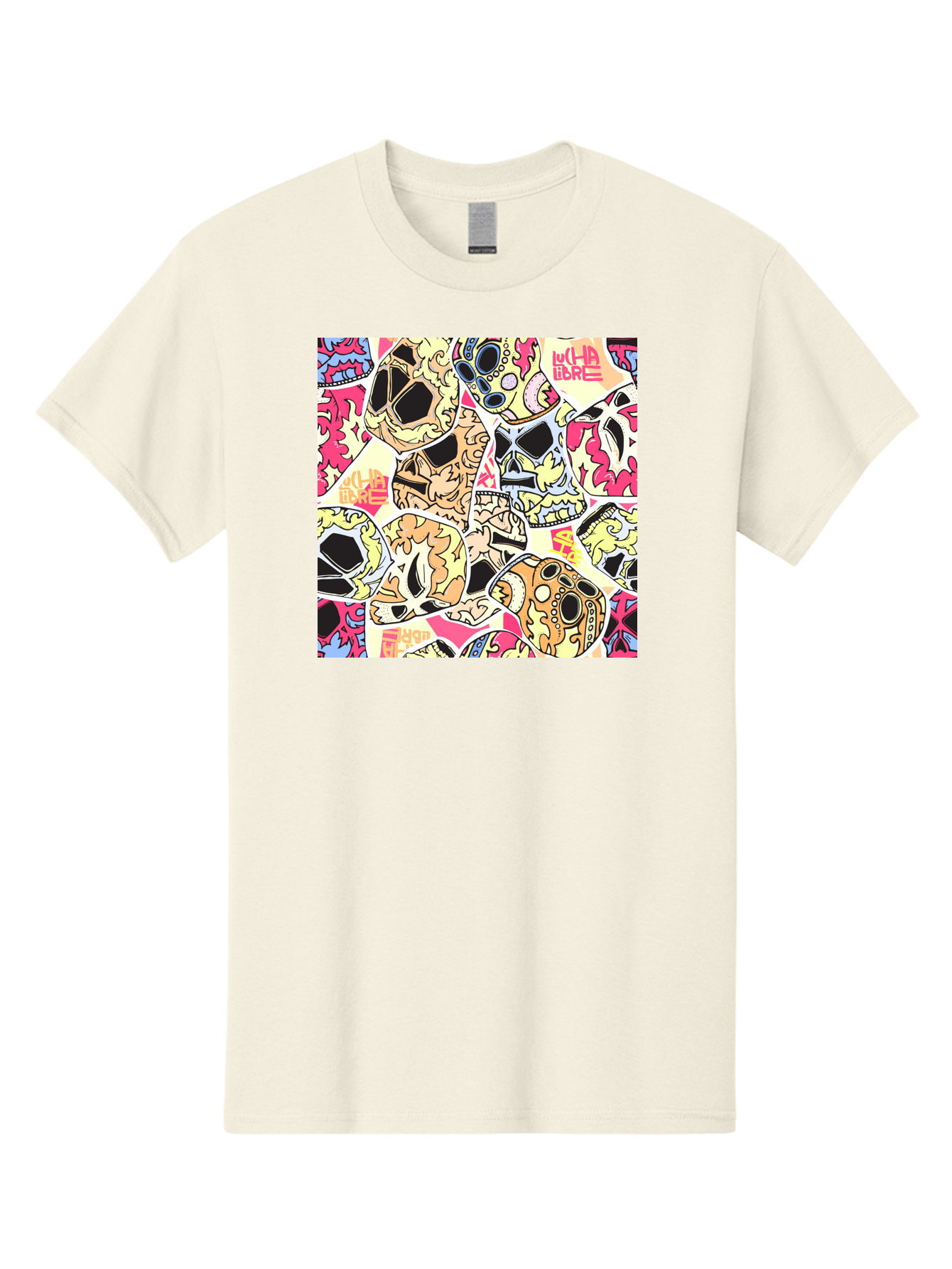Wha-Libre Men'S Graphic Tee, 100% Cotton, Comfortable Casual Summer Wear, Machine Washable, Colorful Skulls, Sugar Skulls, Day Of The Dead, Vibrant Art, Wha Libre, Tattoo-Inspired Design, Street Art Style, Graphic Illustration, Ornate Details, Aac428 5