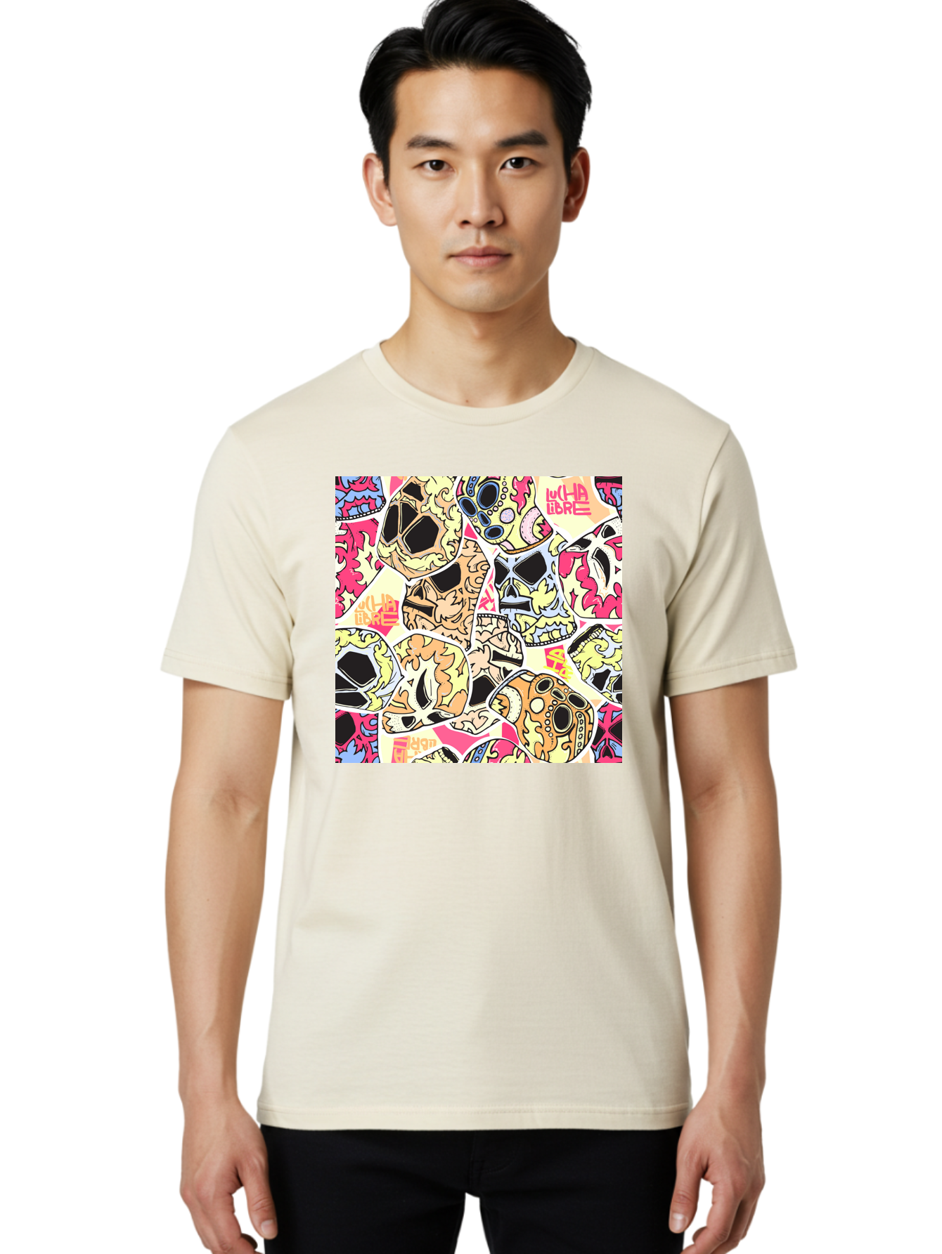 Wha-Libre Men'S Graphic Tee, 100% Cotton, Comfortable Casual Summer Wear, Machine Washable, Colorful Skulls, Sugar Skulls, Day Of The Dead, Vibrant Art, Wha Libre, Tattoo-Inspired Design, Street Art Style, Graphic Illustration, Ornate Details, Aac428 6