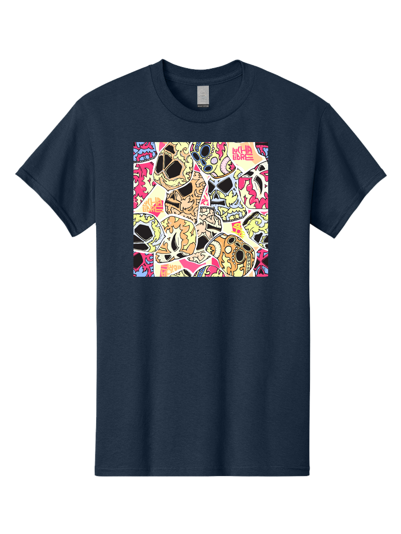 Wha-Libre Men'S Graphic Tee, 100% Cotton, Comfortable Casual Summer Wear, Machine Washable, Colorful Skulls, Sugar Skulls, Day Of The Dead, Vibrant Art, Wha Libre, Tattoo-Inspired Design, Street Art Style, Graphic Illustration, Ornate Details, Aac428 27
