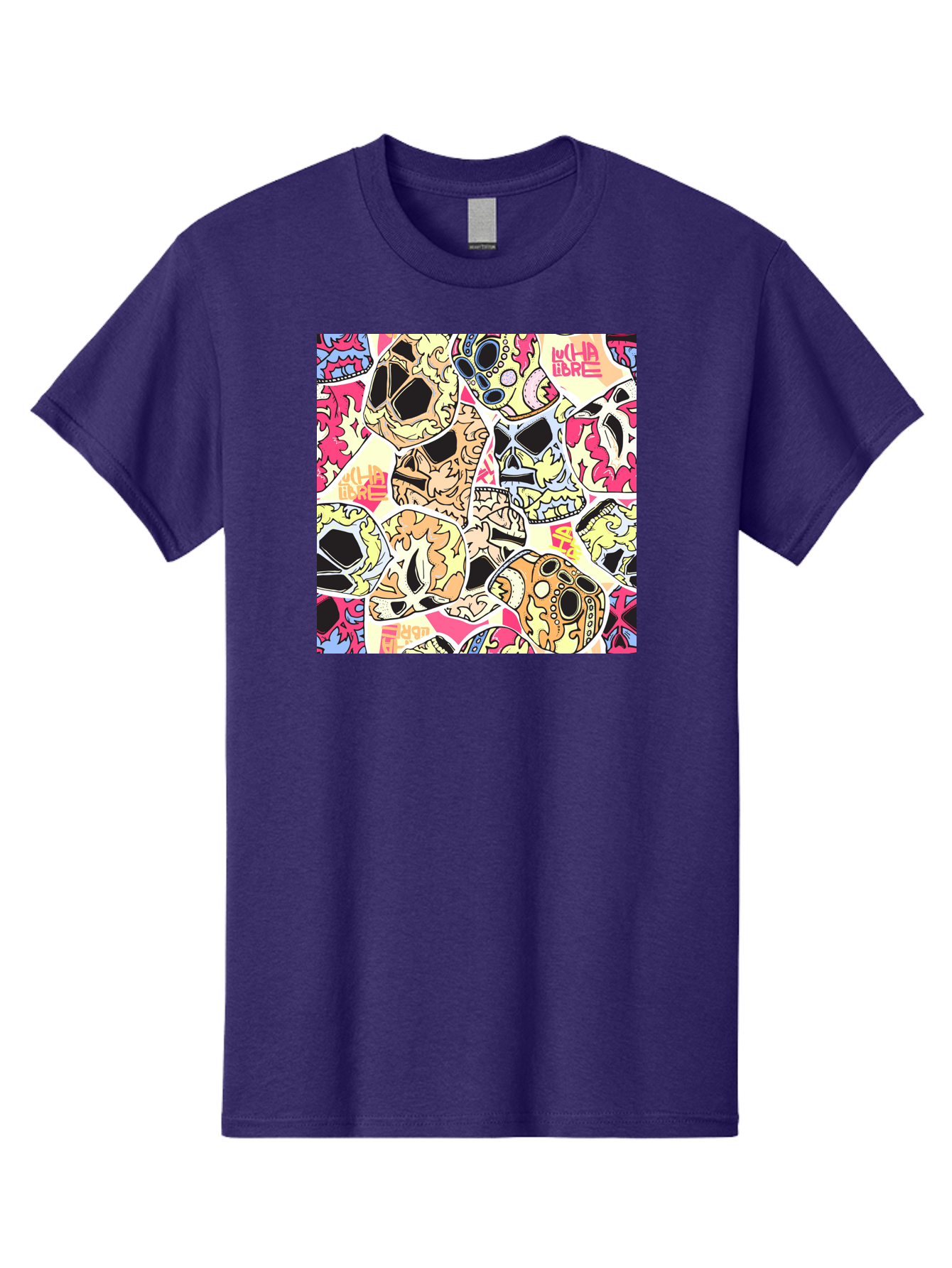 Wha-Libre Men'S Graphic Tee, 100% Cotton, Comfortable Casual Summer Wear, Machine Washable, Colorful Skulls, Sugar Skulls, Day Of The Dead, Vibrant Art, Wha Libre, Tattoo-Inspired Design, Street Art Style, Graphic Illustration, Ornate Details, Aac428 9