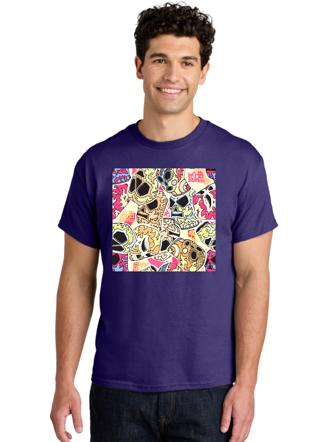 Wha-Libre Men'S Graphic Tee, 100% Cotton, Comfortable Casual Summer Wear, Machine Washable, Colorful Skulls, Sugar Skulls, Day Of The Dead, Vibrant Art, Wha Libre, Tattoo-Inspired Design, Street Art Style, Graphic Illustration, Ornate Details, Aac428 10