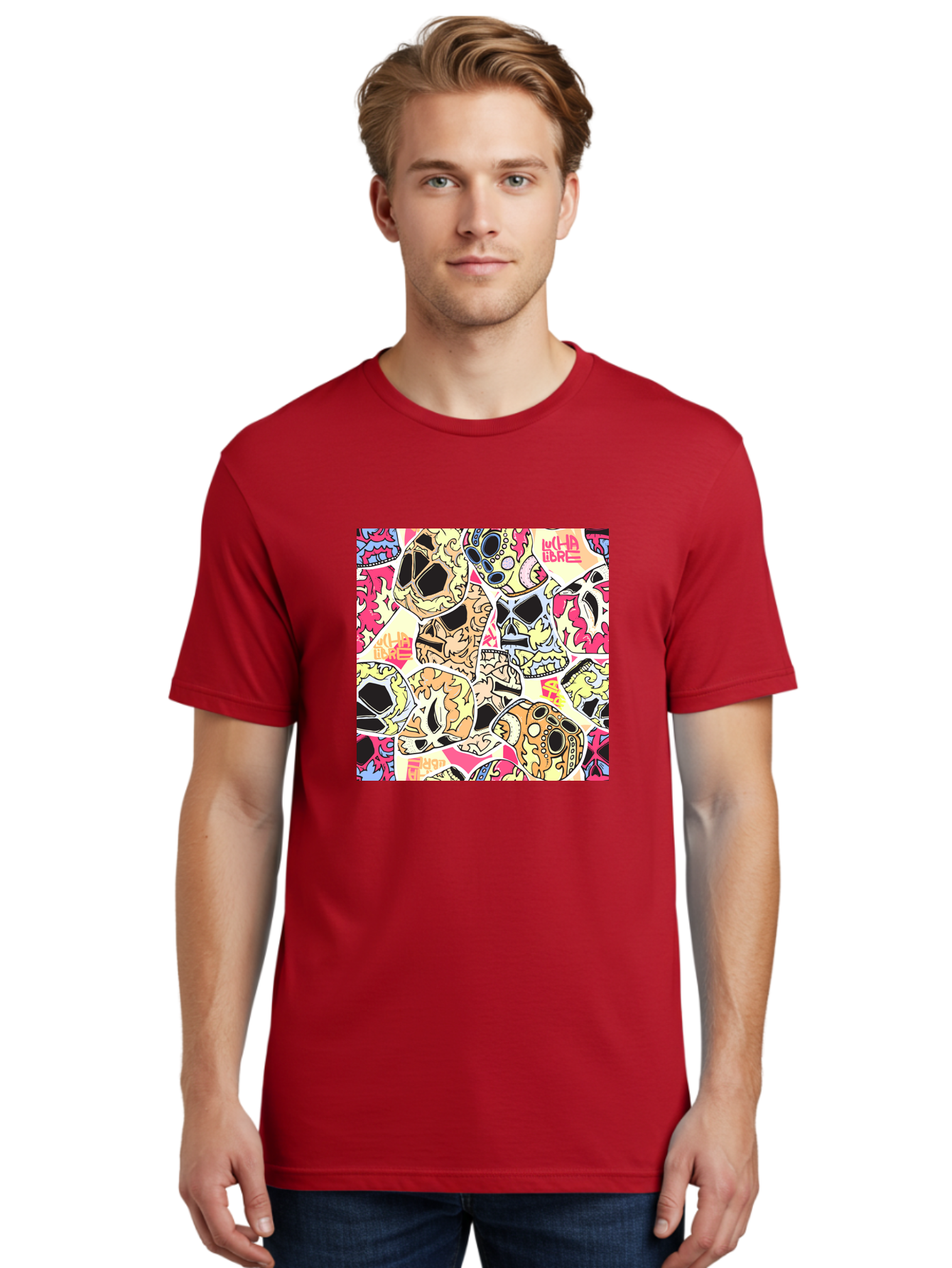 Wha-Libre Men'S Graphic Tee, 100% Cotton, Comfortable Casual Summer Wear, Machine Washable, Colorful Skulls, Sugar Skulls, Day Of The Dead, Vibrant Art, Wha Libre, Tattoo-Inspired Design, Street Art Style, Graphic Illustration, Ornate Details, Aac428 18