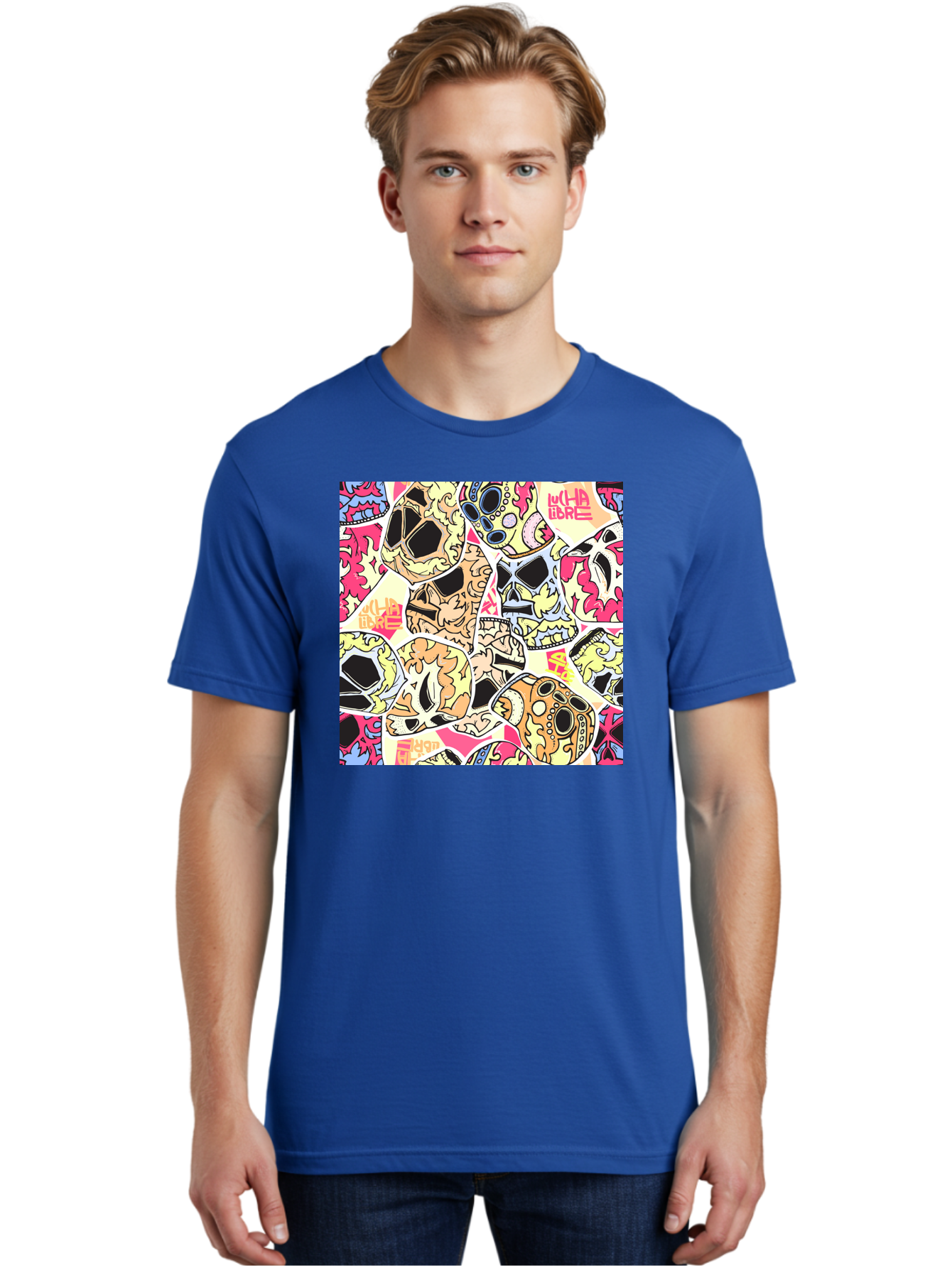 Wha-Libre Men'S Graphic Tee, 100% Cotton, Comfortable Casual Summer Wear, Machine Washable, Colorful Skulls, Sugar Skulls, Day Of The Dead, Vibrant Art, Wha Libre, Tattoo-Inspired Design, Street Art Style, Graphic Illustration, Ornate Details, Aac428 14