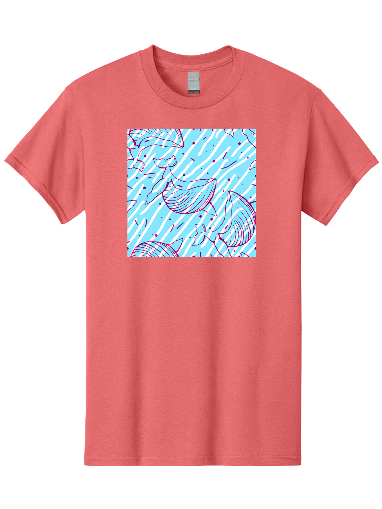 Whales-Pattern Men'S Graphic Tee, 100% Cotton, Comfortable Casual Summer Wear, Machine Washable, Whales, Abstract Pattern, Ocean Animals, Marine Life, Whimsical Design, Wavy Lines, Pink And Blue Hues, Dynamic Graphics, Playful Artwork, Aac429 13