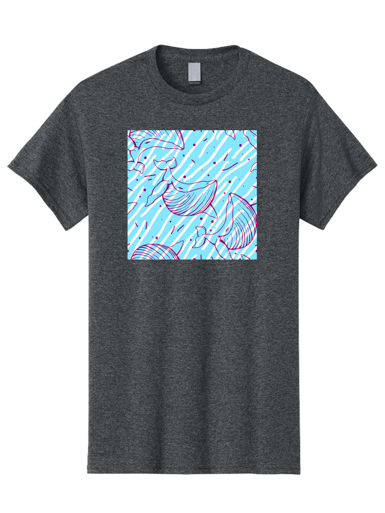 Whales-Pattern Men'S Graphic Tee, 100% Cotton, Comfortable Casual Summer Wear, Machine Washable, Whales, Abstract Pattern, Ocean Animals, Marine Life, Whimsical Design, Wavy Lines, Pink And Blue Hues, Dynamic Graphics, Playful Artwork, Aac429 17