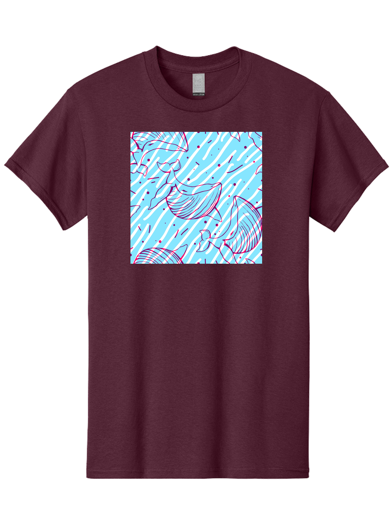 Whales-Pattern Men'S Graphic Tee, 100% Cotton, Comfortable Casual Summer Wear, Machine Washable, Whales, Abstract Pattern, Ocean Animals, Marine Life, Whimsical Design, Wavy Lines, Pink And Blue Hues, Dynamic Graphics, Playful Artwork, Aac429 5