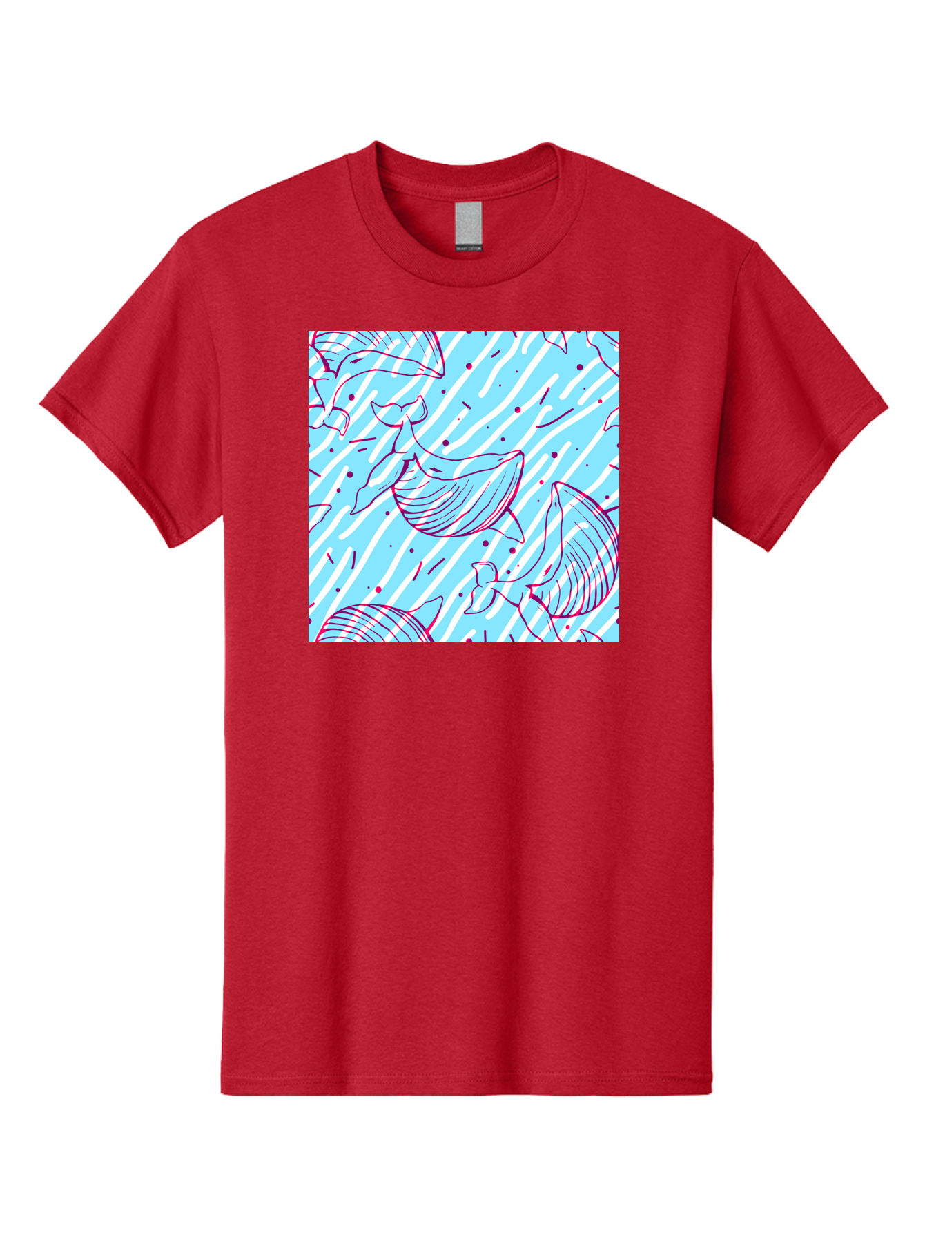 Whales-Pattern Men'S Graphic Tee, 100% Cotton, Comfortable Casual Summer Wear, Machine Washable, Whales, Abstract Pattern, Ocean Animals, Marine Life, Whimsical Design, Wavy Lines, Pink And Blue Hues, Dynamic Graphics, Playful Artwork, Aac429 21
