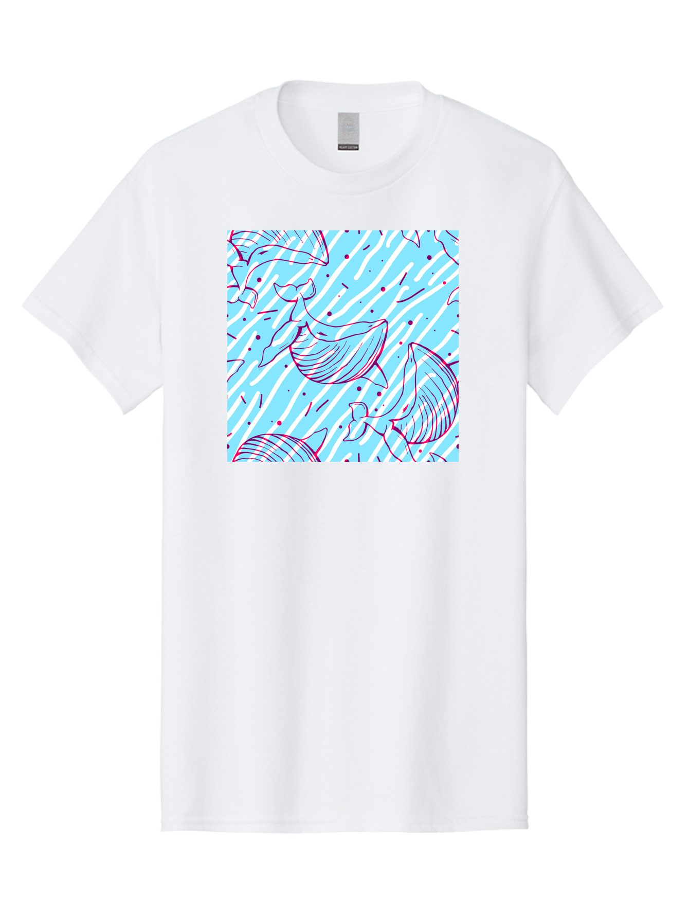 Whales-Pattern Men'S Graphic Tee, 100% Cotton, Comfortable Casual Summer Wear, Machine Washable, Whales, Abstract Pattern, Ocean Animals, Marine Life, Whimsical Design, Wavy Lines, Pink And Blue Hues, Dynamic Graphics, Playful Artwork, Aac429 15