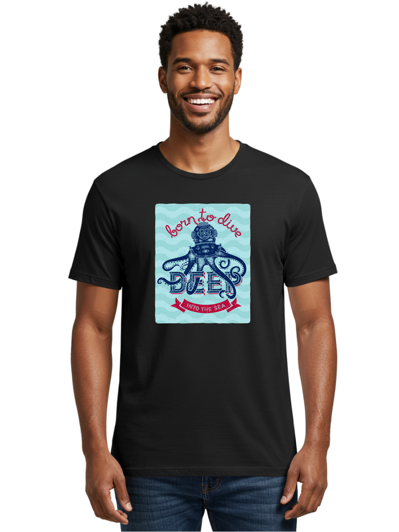 Born-To-Dive-1 Men'S Graphic Tee, 100% Cotton, Comfortable Casual Summer Wear, Machine Washable, Scuba Diving, Underwater Adventure, Diving Enthusiast, Octopus With Scuba Gear, Deep Sea Exploration, Ocean Lover, Vintage Style, Sea Creatures, Aac430 12