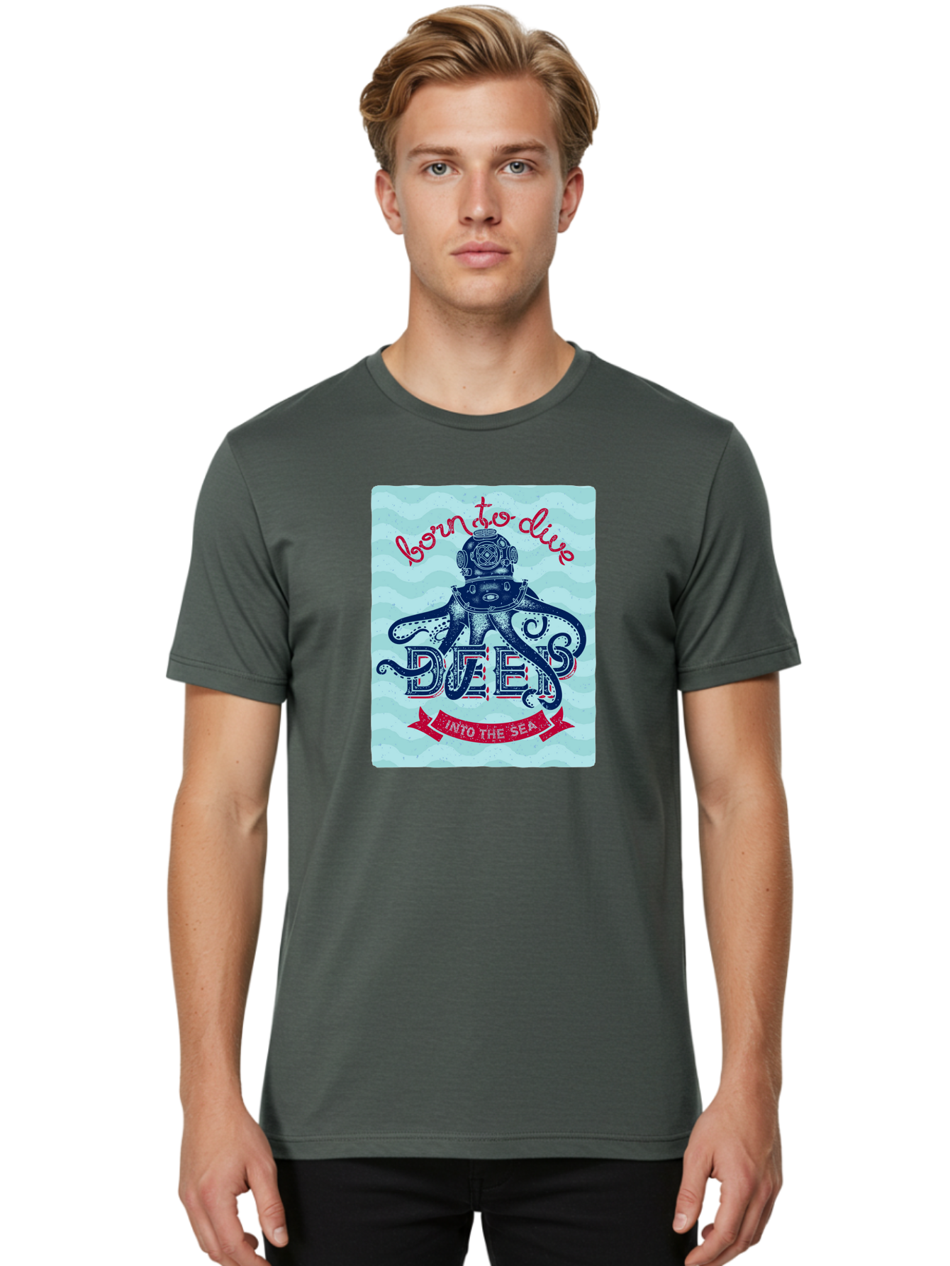 Born-To-Dive-1 Men'S Graphic Tee, 100% Cotton, Comfortable Casual Summer Wear, Machine Washable, Scuba Diving, Underwater Adventure, Diving Enthusiast, Octopus With Scuba Gear, Deep Sea Exploration, Ocean Lover, Vintage Style, Sea Creatures, Aac430 14