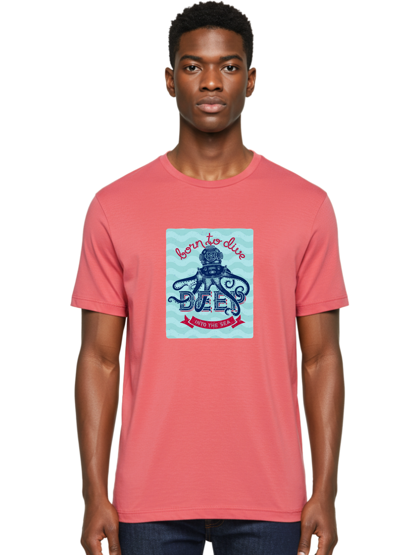 Born-To-Dive-1 Men'S Graphic Tee, 100% Cotton, Comfortable Casual Summer Wear, Machine Washable, Scuba Diving, Underwater Adventure, Diving Enthusiast, Octopus With Scuba Gear, Deep Sea Exploration, Ocean Lover, Vintage Style, Sea Creatures, Aac430 2