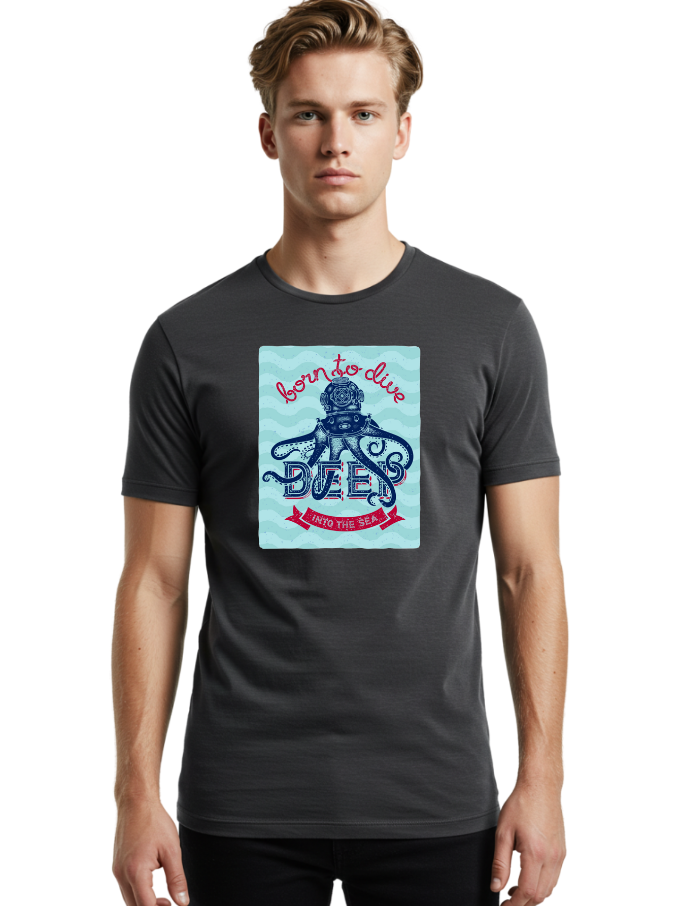 Born-To-Dive-1 Men'S Graphic Tee, 100% Cotton, Comfortable Casual Summer Wear, Machine Washable, Scuba Diving, Underwater Adventure, Diving Enthusiast, Octopus With Scuba Gear, Deep Sea Exploration, Ocean Lover, Vintage Style, Sea Creatures, Aac430 10