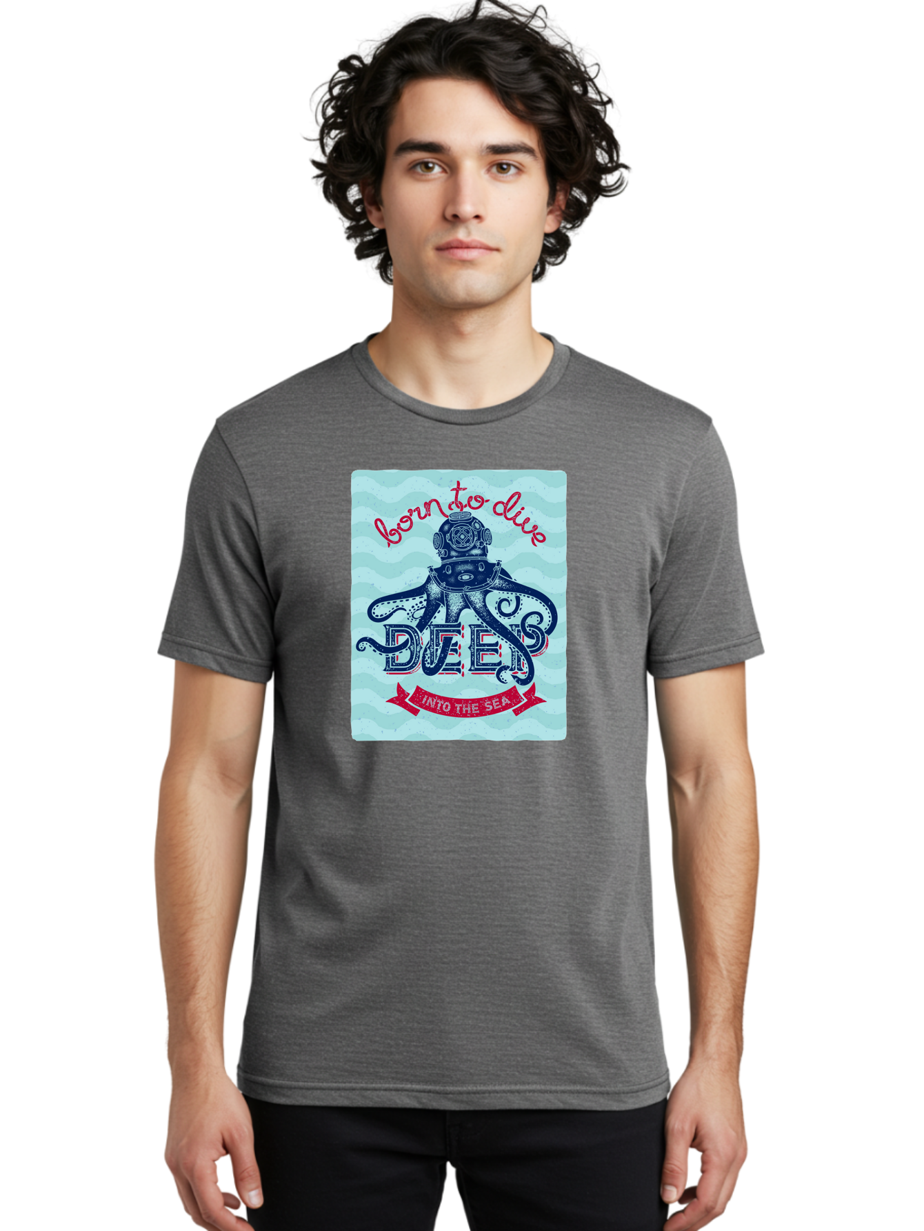 Born-To-Dive-1 Men'S Graphic Tee, 100% Cotton, Comfortable Casual Summer Wear, Machine Washable, Scuba Diving, Underwater Adventure, Diving Enthusiast, Octopus With Scuba Gear, Deep Sea Exploration, Ocean Lover, Vintage Style, Sea Creatures, Aac430 8