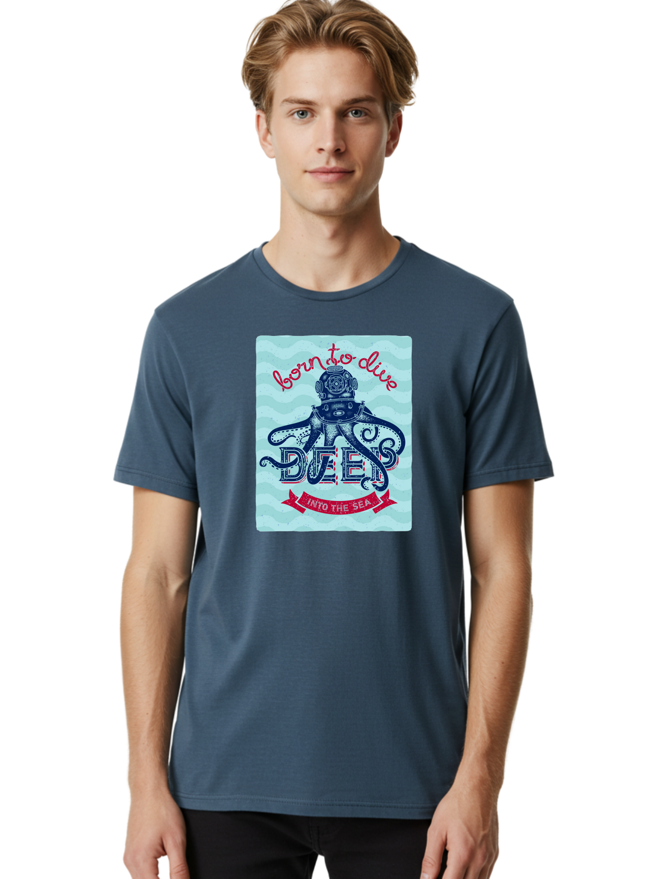 Born-To-Dive-1 Men'S Graphic Tee, 100% Cotton, Comfortable Casual Summer Wear, Machine Washable, Scuba Diving, Underwater Adventure, Diving Enthusiast, Octopus With Scuba Gear, Deep Sea Exploration, Ocean Lover, Vintage Style, Sea Creatures, Aac430 26