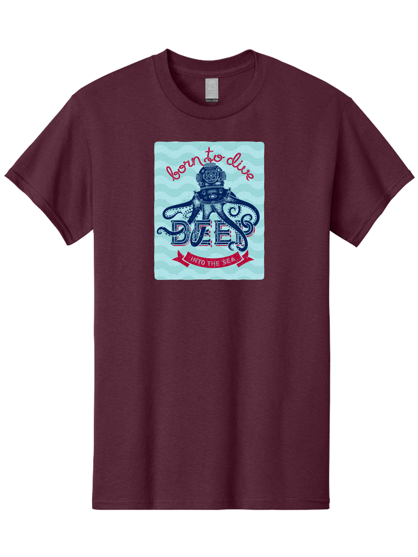 Born-To-Dive-1 Men'S Graphic Tee, 100% Cotton, Comfortable Casual Summer Wear, Machine Washable, Scuba Diving, Underwater Adventure, Diving Enthusiast, Octopus With Scuba Gear, Deep Sea Exploration, Ocean Lover, Vintage Style, Sea Creatures, Aac430 17