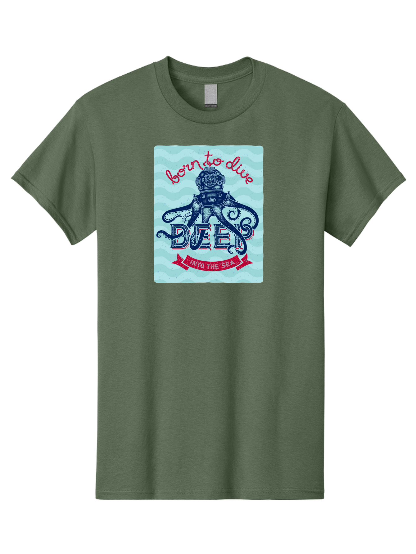 Born-To-Dive-1 Men'S Graphic Tee, 100% Cotton, Comfortable Casual Summer Wear, Machine Washable, Scuba Diving, Underwater Adventure, Diving Enthusiast, Octopus With Scuba Gear, Deep Sea Exploration, Ocean Lover, Vintage Style, Sea Creatures, Aac430 5