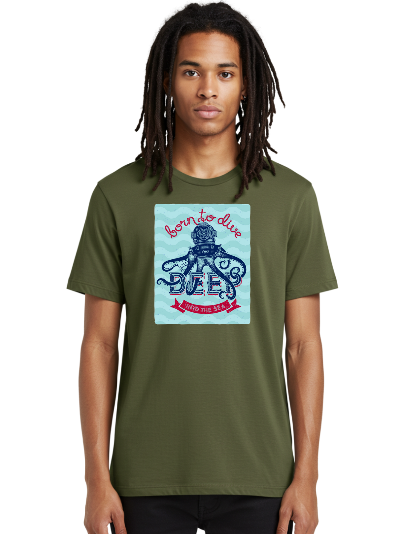 Born-To-Dive-1 Men'S Graphic Tee, 100% Cotton, Comfortable Casual Summer Wear, Machine Washable, Scuba Diving, Underwater Adventure, Diving Enthusiast, Octopus With Scuba Gear, Deep Sea Exploration, Ocean Lover, Vintage Style, Sea Creatures, Aac430 6