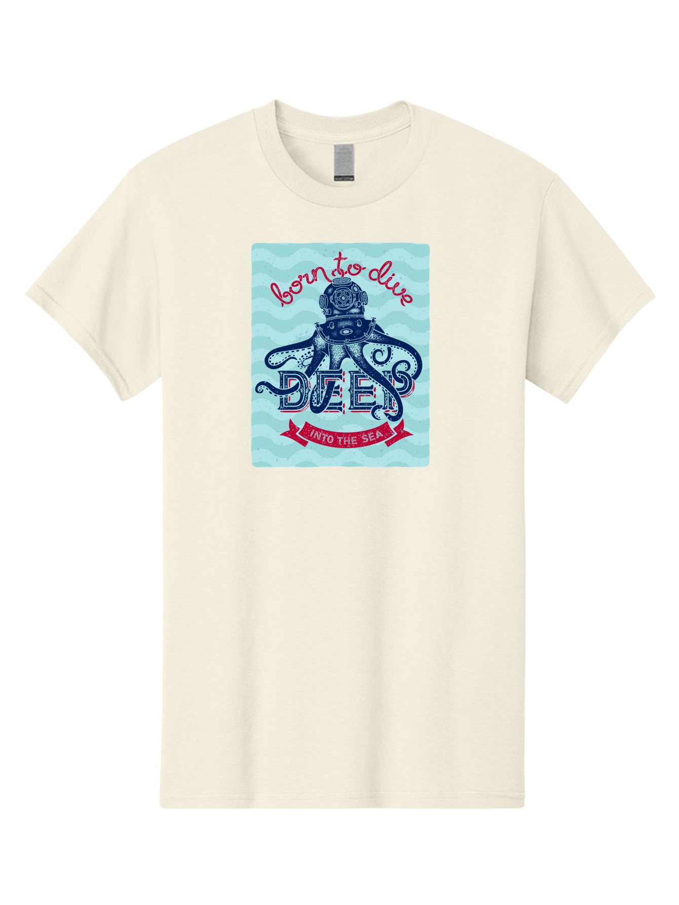 Born-To-Dive-1 Men'S Graphic Tee, 100% Cotton, Comfortable Casual Summer Wear, Machine Washable, Scuba Diving, Underwater Adventure, Diving Enthusiast, Octopus With Scuba Gear, Deep Sea Exploration, Ocean Lover, Vintage Style, Sea Creatures, Aac430 19