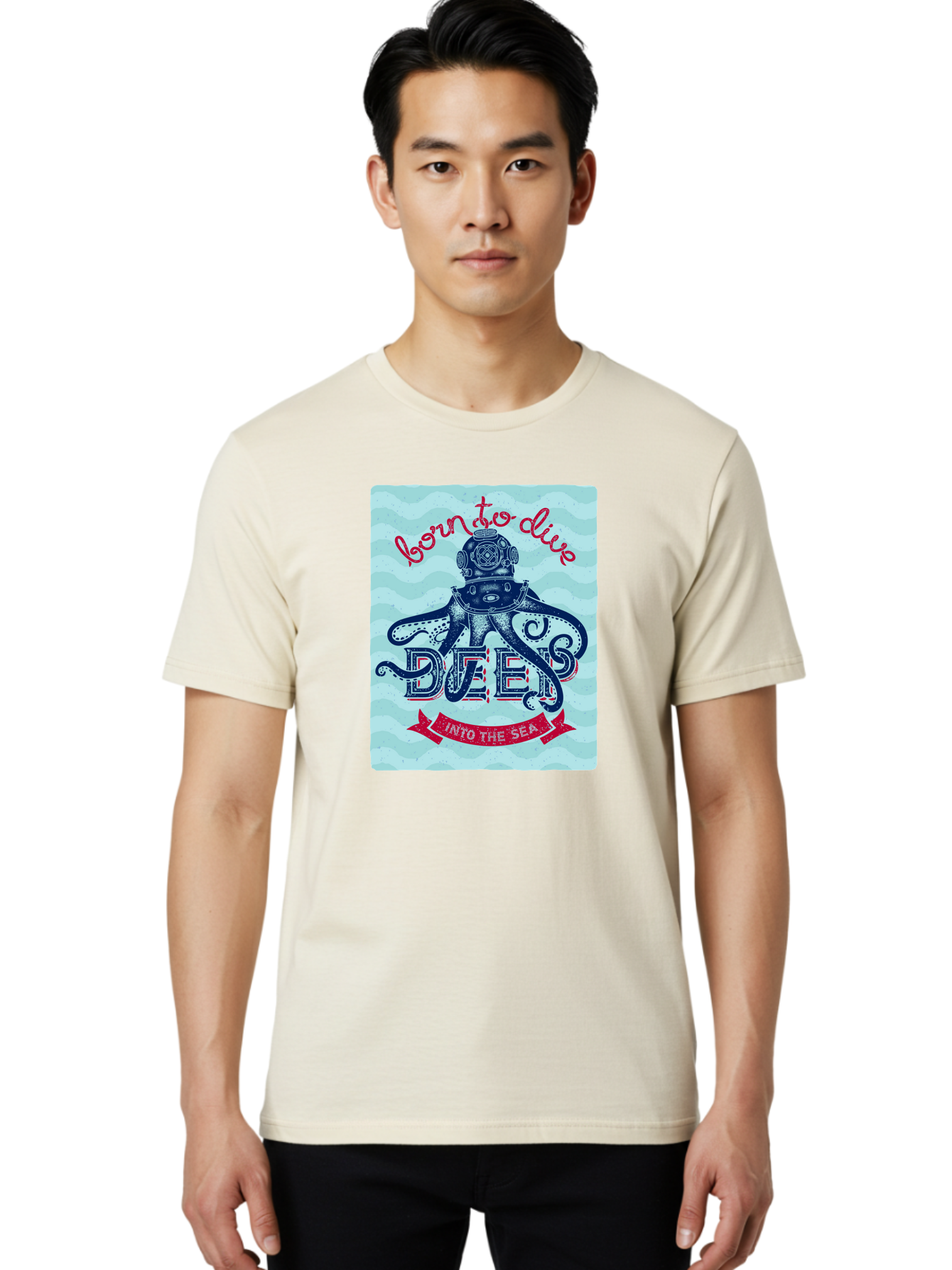 Born-To-Dive-1 Men'S Graphic Tee, 100% Cotton, Comfortable Casual Summer Wear, Machine Washable, Scuba Diving, Underwater Adventure, Diving Enthusiast, Octopus With Scuba Gear, Deep Sea Exploration, Ocean Lover, Vintage Style, Sea Creatures, Aac430 20