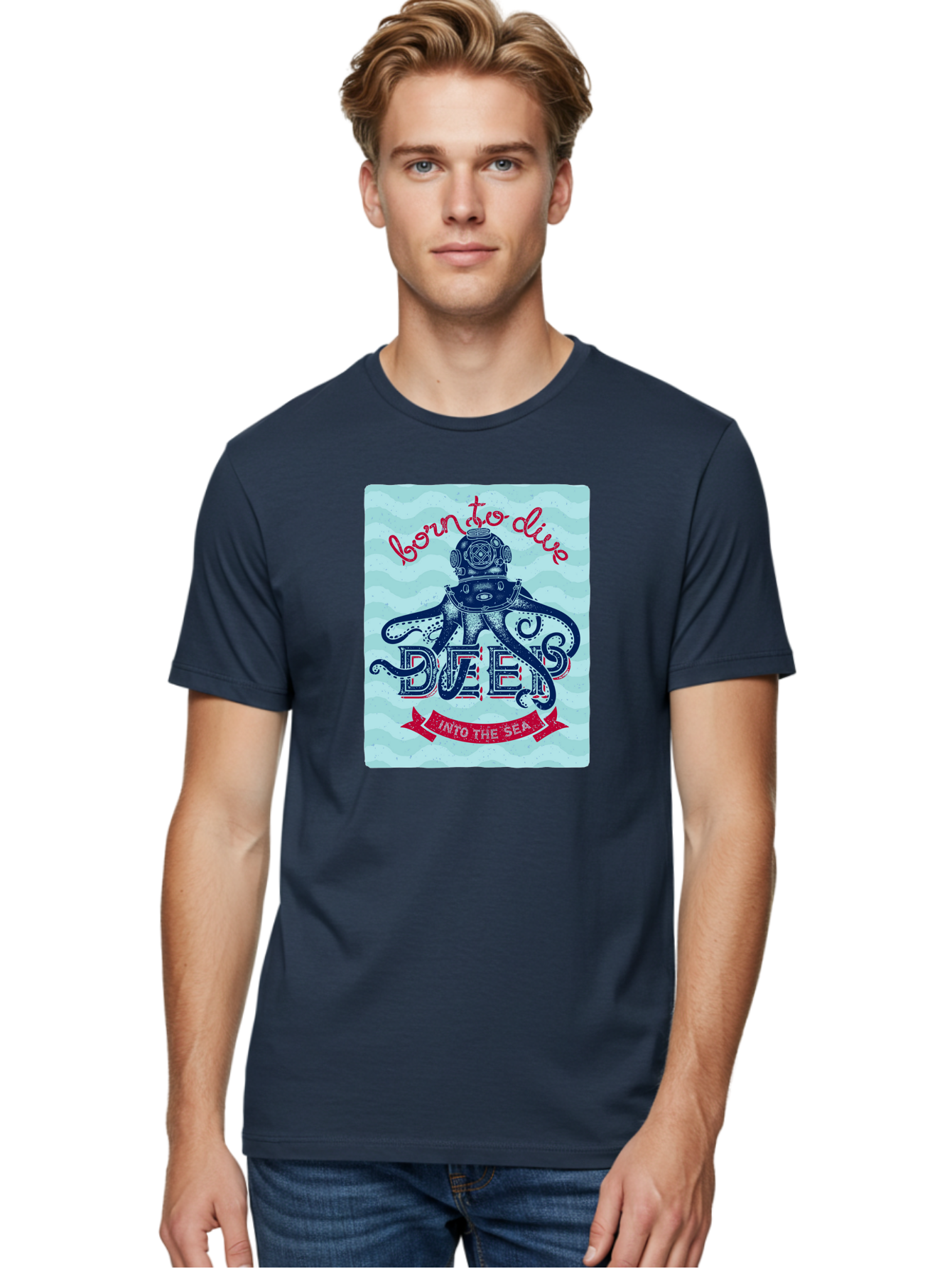 Born-To-Dive-1 Men'S Graphic Tee, 100% Cotton, Comfortable Casual Summer Wear, Machine Washable, Scuba Diving, Underwater Adventure, Diving Enthusiast, Octopus With Scuba Gear, Deep Sea Exploration, Ocean Lover, Vintage Style, Sea Creatures, Aac430 22