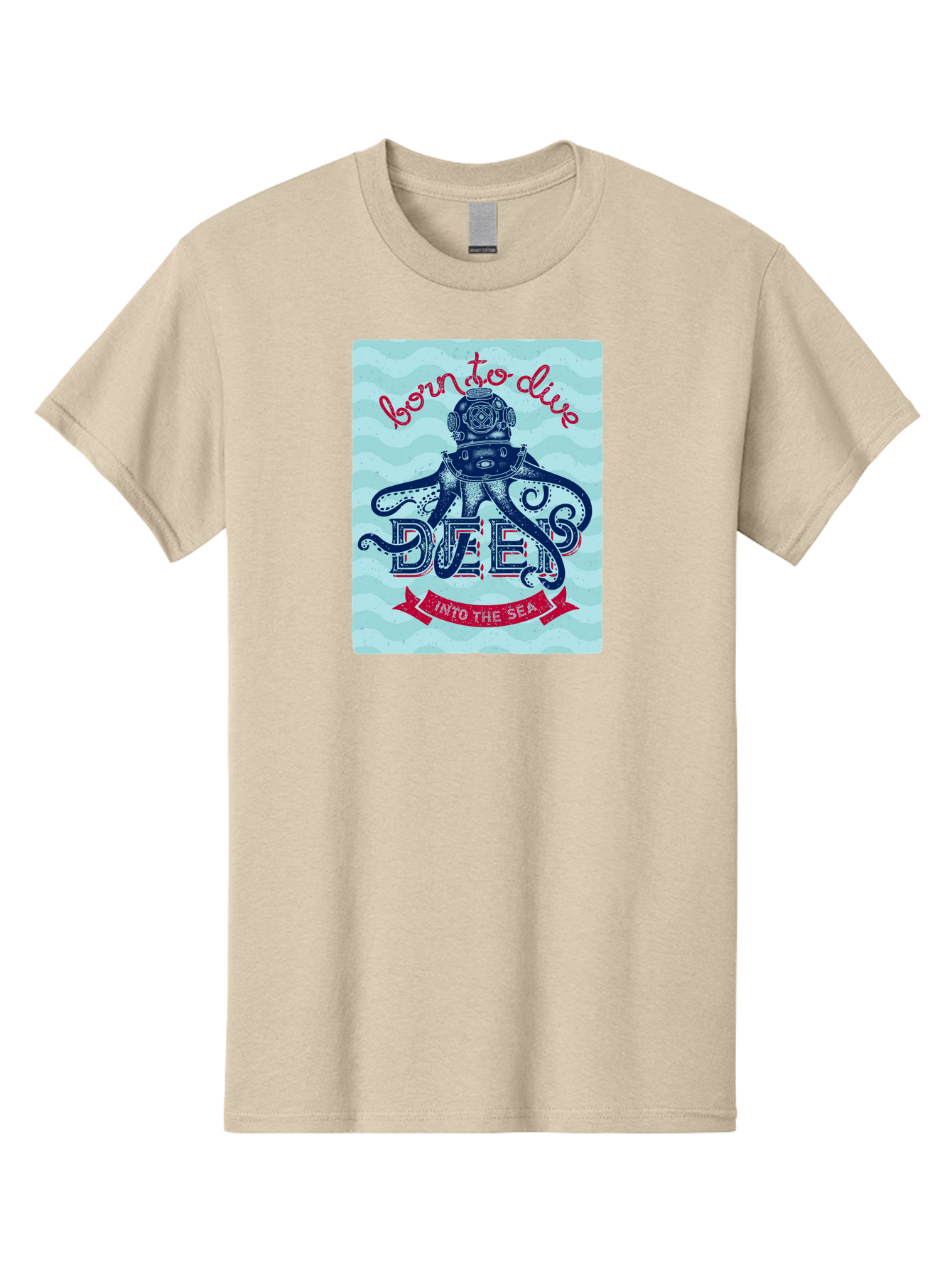 Born-To-Dive-1 Men'S Graphic Tee, 100% Cotton, Comfortable Casual Summer Wear, Machine Washable, Scuba Diving, Underwater Adventure, Diving Enthusiast, Octopus With Scuba Gear, Deep Sea Exploration, Ocean Lover, Vintage Style, Sea Creatures, Aac430 15