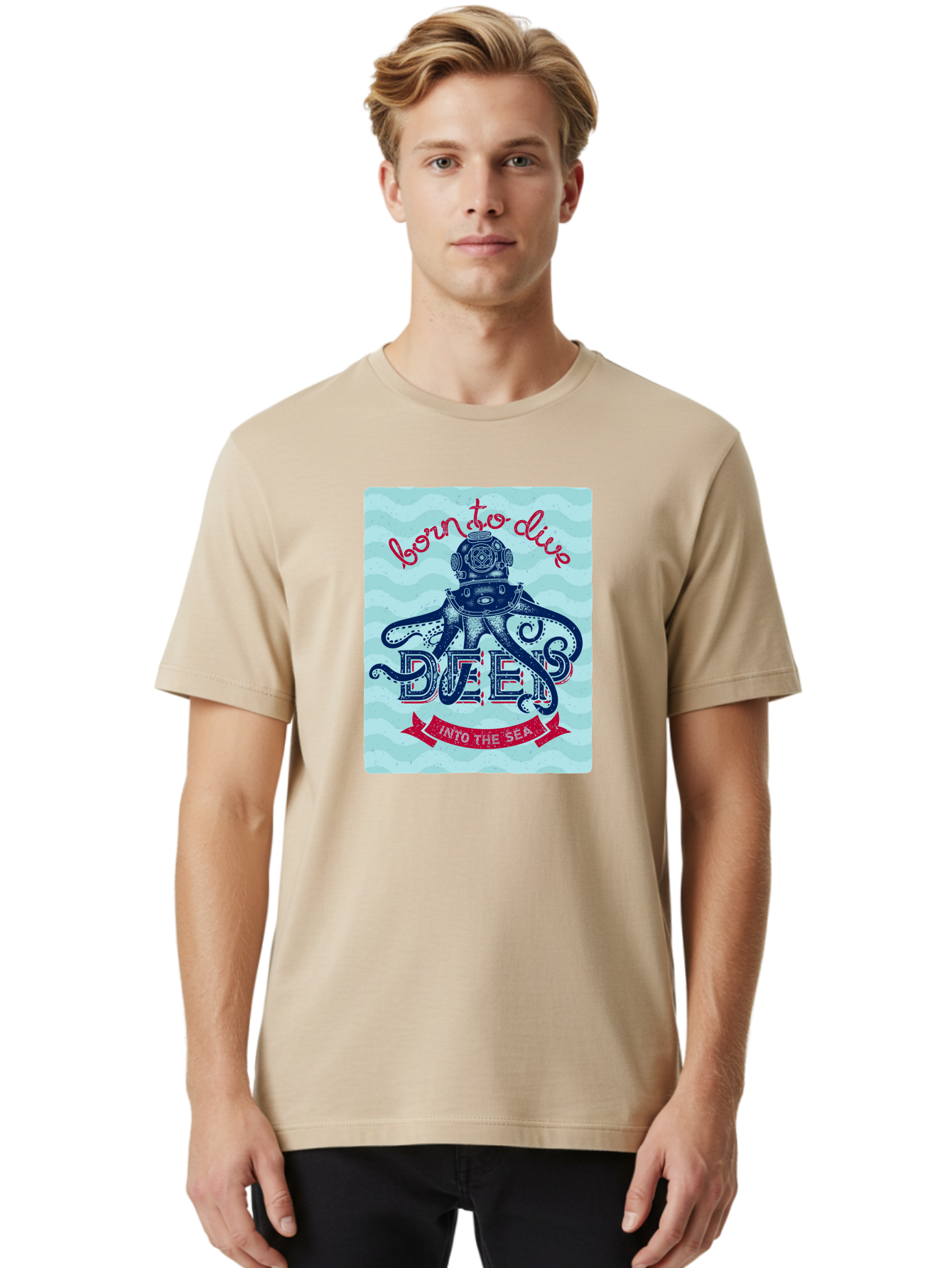 Born-To-Dive-1 Men'S Graphic Tee, 100% Cotton, Comfortable Casual Summer Wear, Machine Washable, Scuba Diving, Underwater Adventure, Diving Enthusiast, Octopus With Scuba Gear, Deep Sea Exploration, Ocean Lover, Vintage Style, Sea Creatures, Aac430 16