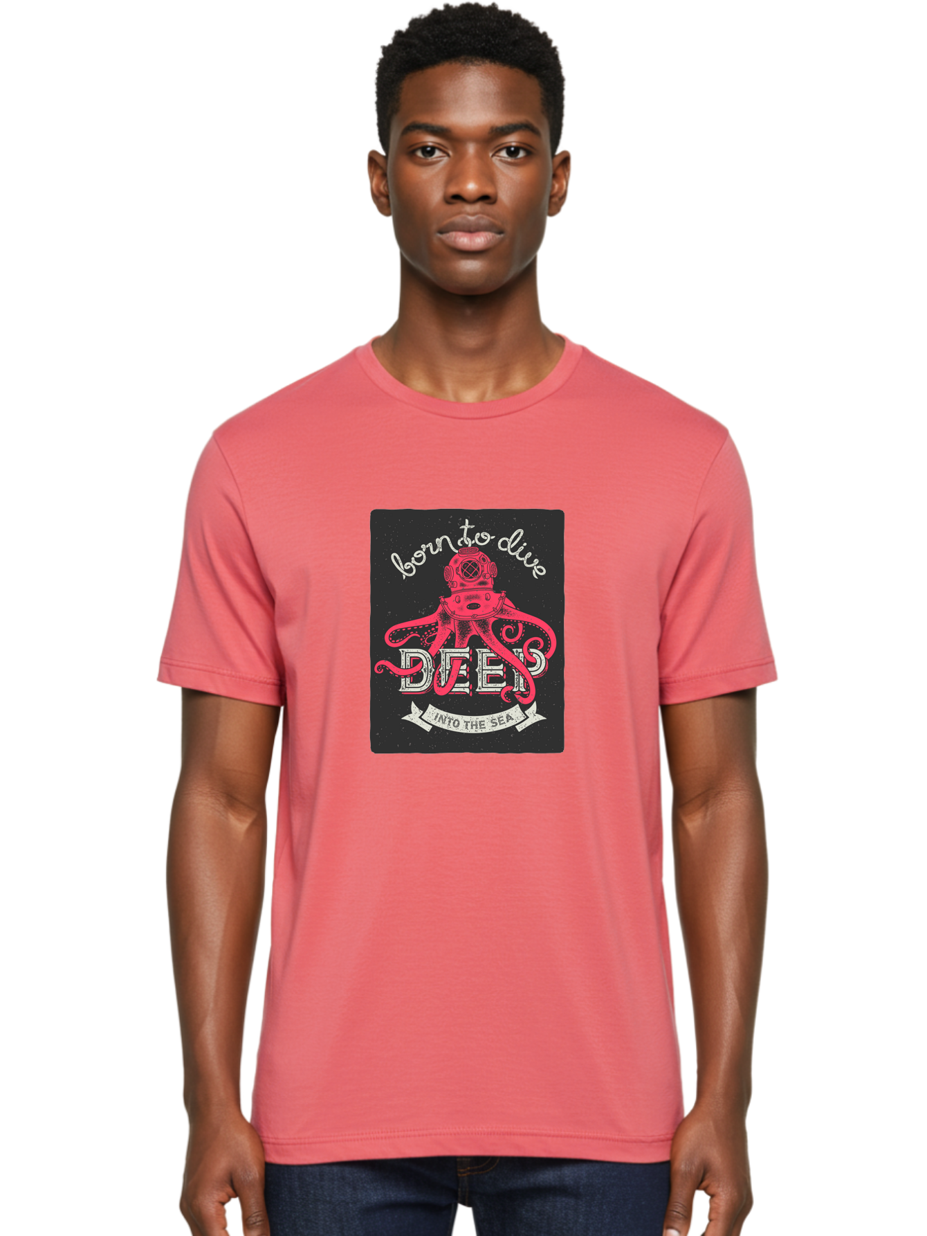 Born-To-Dive-2 Men'S Graphic Tee, 100% Cotton, Comfortable Casual Summer Wear, Machine Washable, Scuba Diver, Octopus, Underwater Adventure, Deep Sea, Diving Passion, Ocean Exploration, Sea Creatures, Nautical Art, Vintage Design Aac431 24
