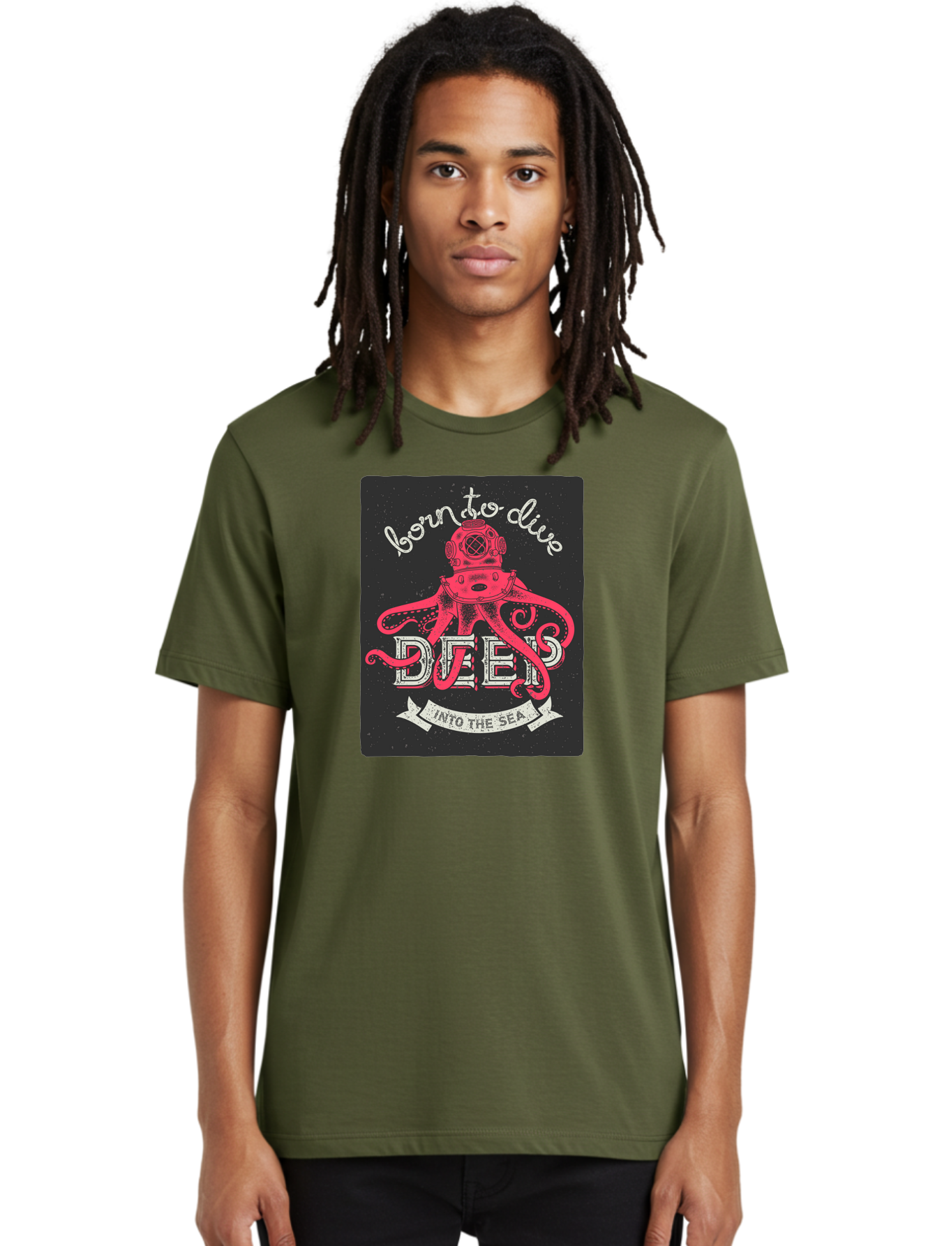 Born-To-Dive-2 Men'S Graphic Tee, 100% Cotton, Comfortable Casual Summer Wear, Machine Washable, Scuba Diver, Octopus, Underwater Adventure, Deep Sea, Diving Passion, Ocean Exploration, Sea Creatures, Nautical Art, Vintage Design Aac431 8