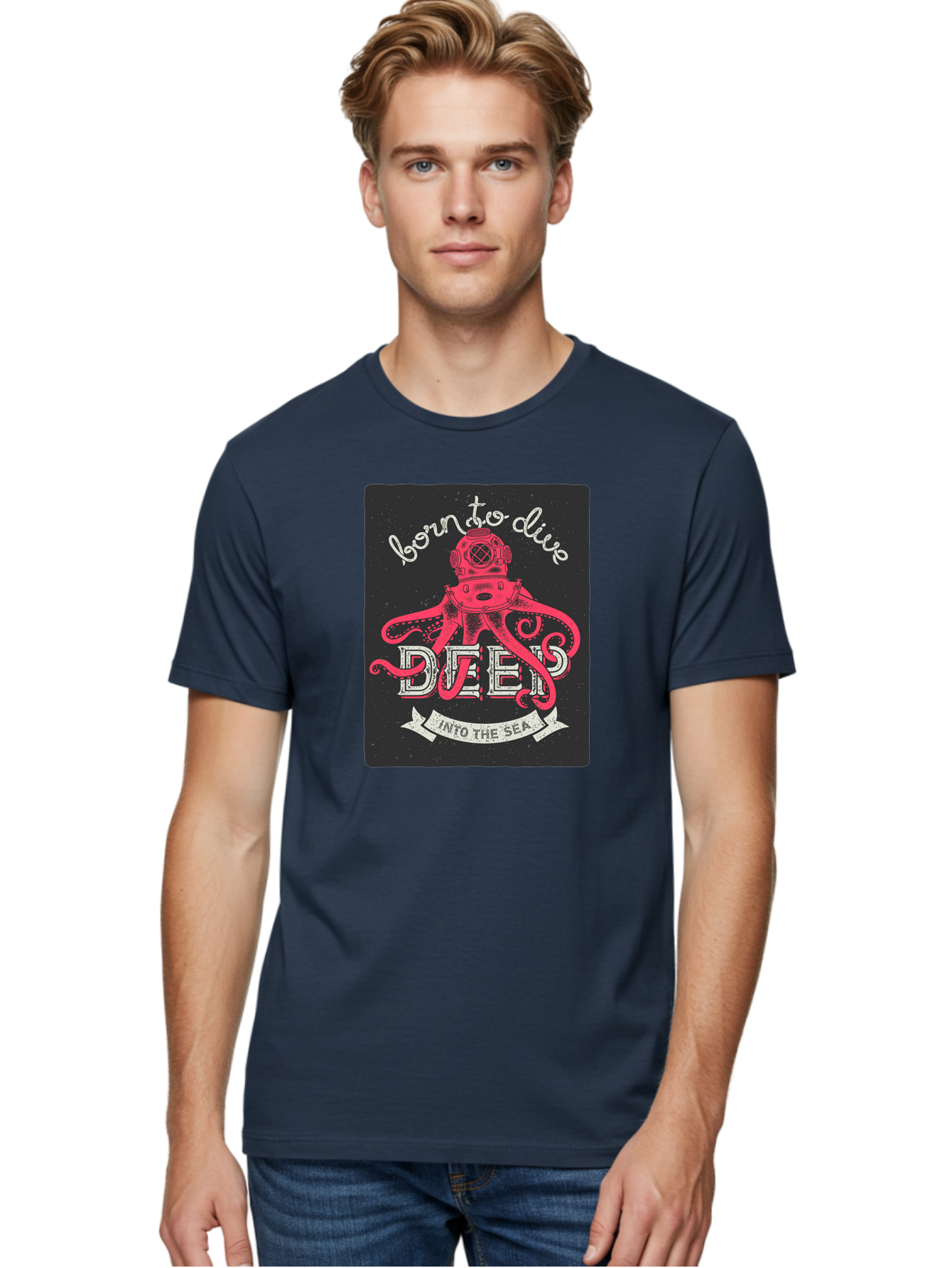Born-To-Dive-2 Men'S Graphic Tee, 100% Cotton, Comfortable Casual Summer Wear, Machine Washable, Scuba Diver, Octopus, Underwater Adventure, Deep Sea, Diving Passion, Ocean Exploration, Sea Creatures, Nautical Art, Vintage Design Aac431 20