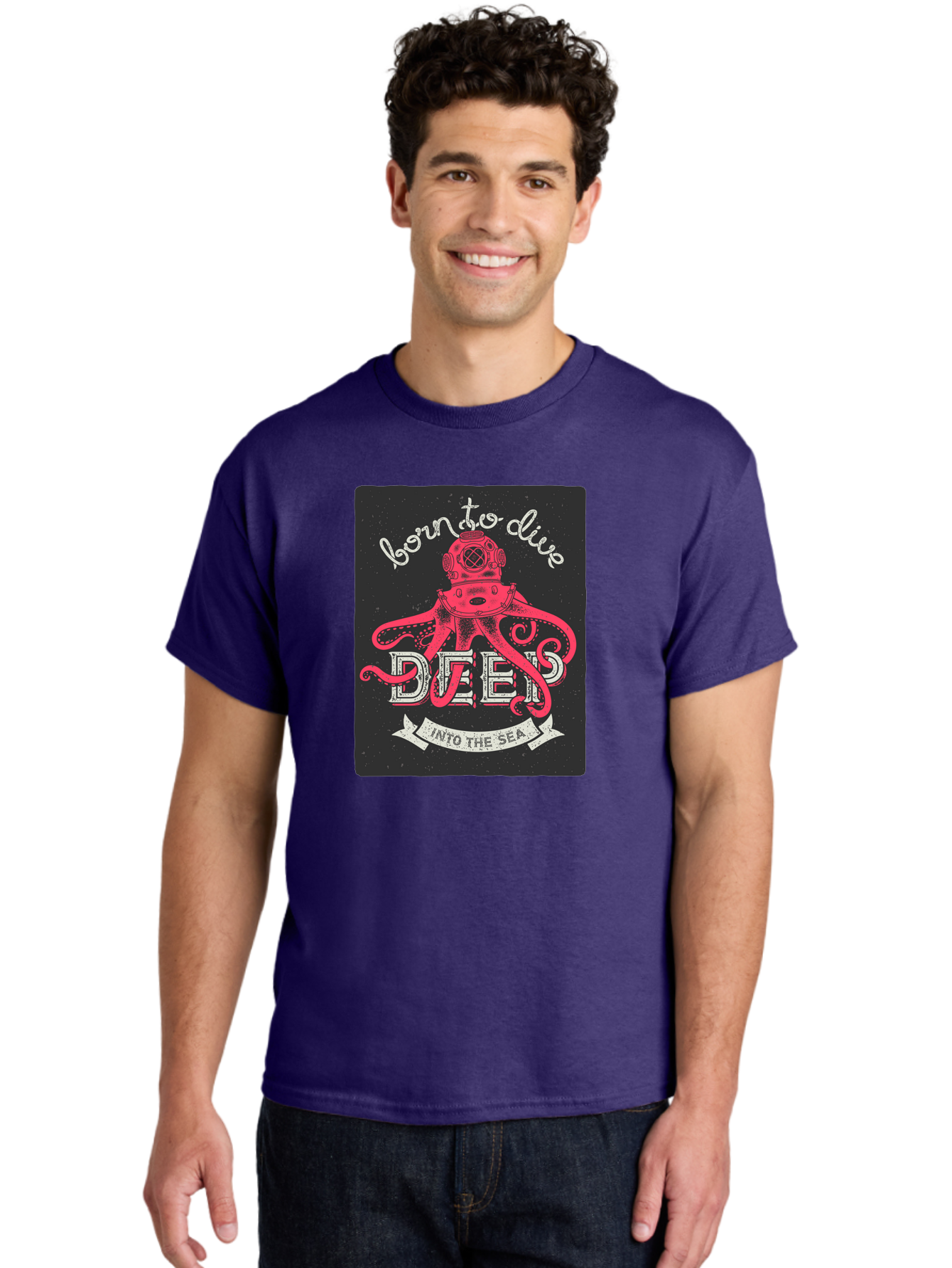 Born-To-Dive-2 Men'S Graphic Tee, 100% Cotton, Comfortable Casual Summer Wear, Machine Washable, Scuba Diver, Octopus, Underwater Adventure, Deep Sea, Diving Passion, Ocean Exploration, Sea Creatures, Nautical Art, Vintage Design Aac431 14