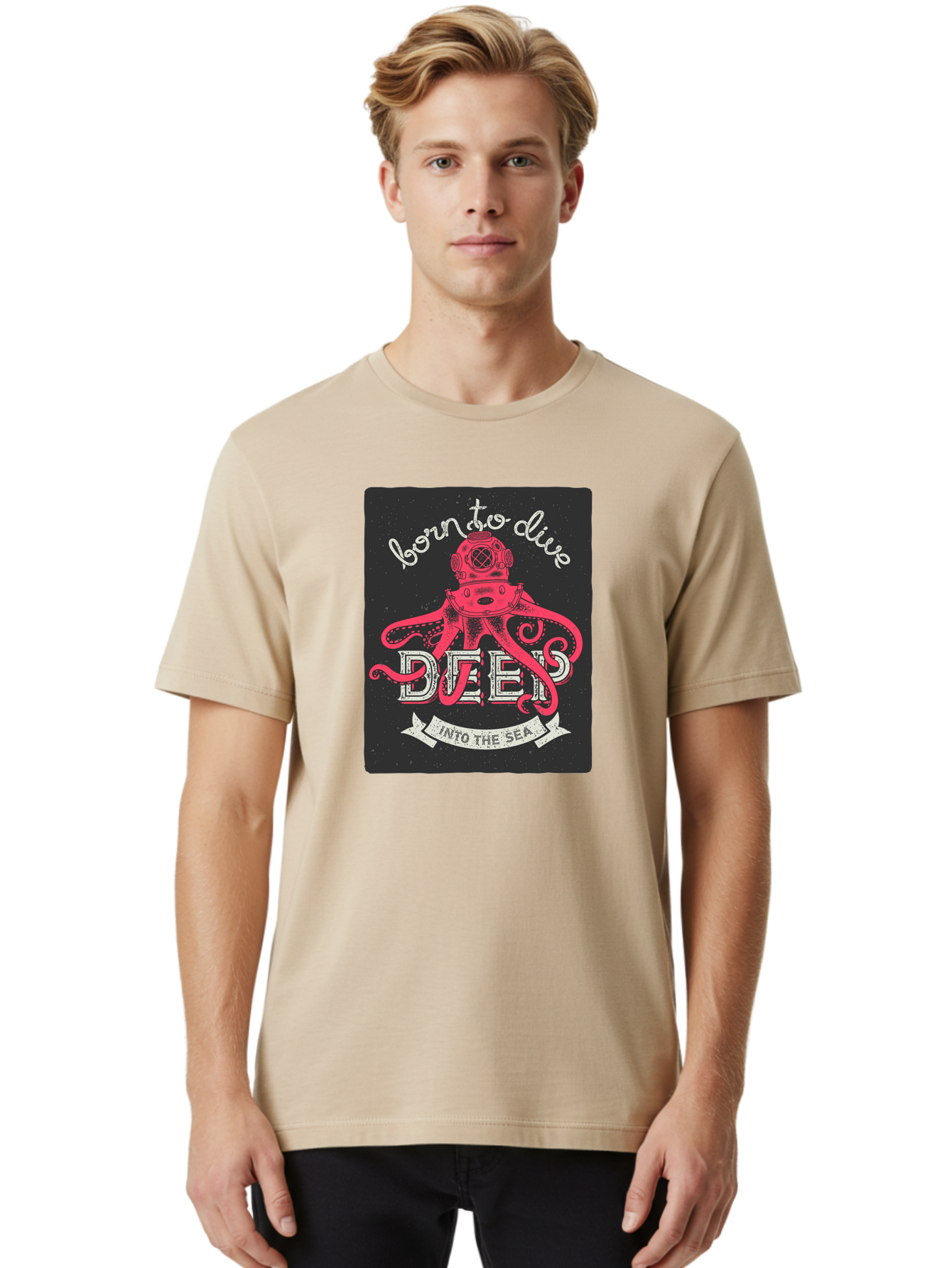 Born-To-Dive-2 Men'S Graphic Tee, 100% Cotton, Comfortable Casual Summer Wear, Machine Washable, Scuba Diver, Octopus, Underwater Adventure, Deep Sea, Diving Passion, Ocean Exploration, Sea Creatures, Nautical Art, Vintage Design Aac431 4