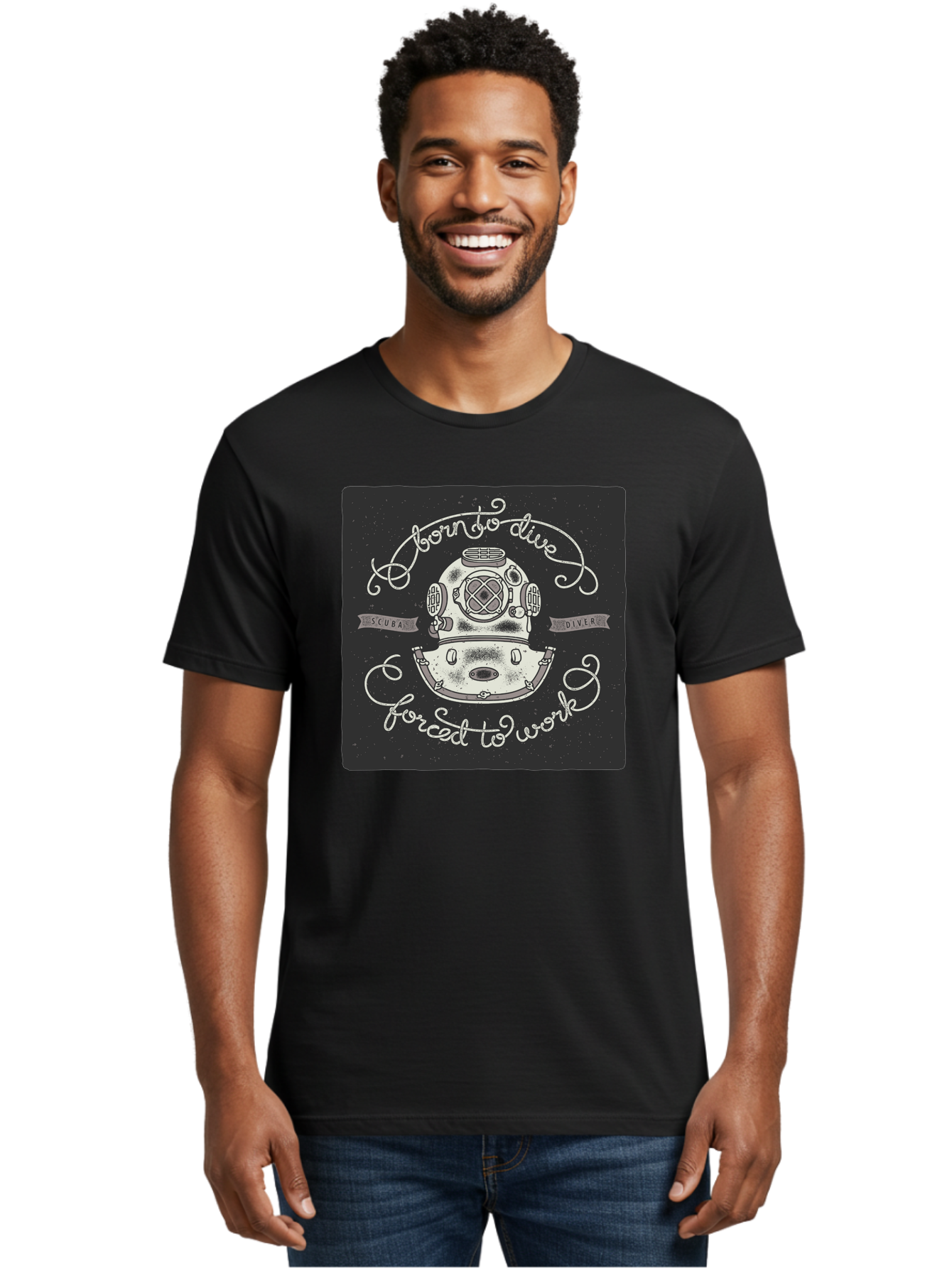 Born-To-Dive-3 Men'S Graphic Tee, 100% Cotton, Comfortable Casual Summer Wear, Machine Washable, Scuba Diver, Diving Helmet, Underwater Exploration, Ocean Adventure, Vintage Diving Gear, Motivational Quote, Typography Art, Nautical Theme, Aac432 24