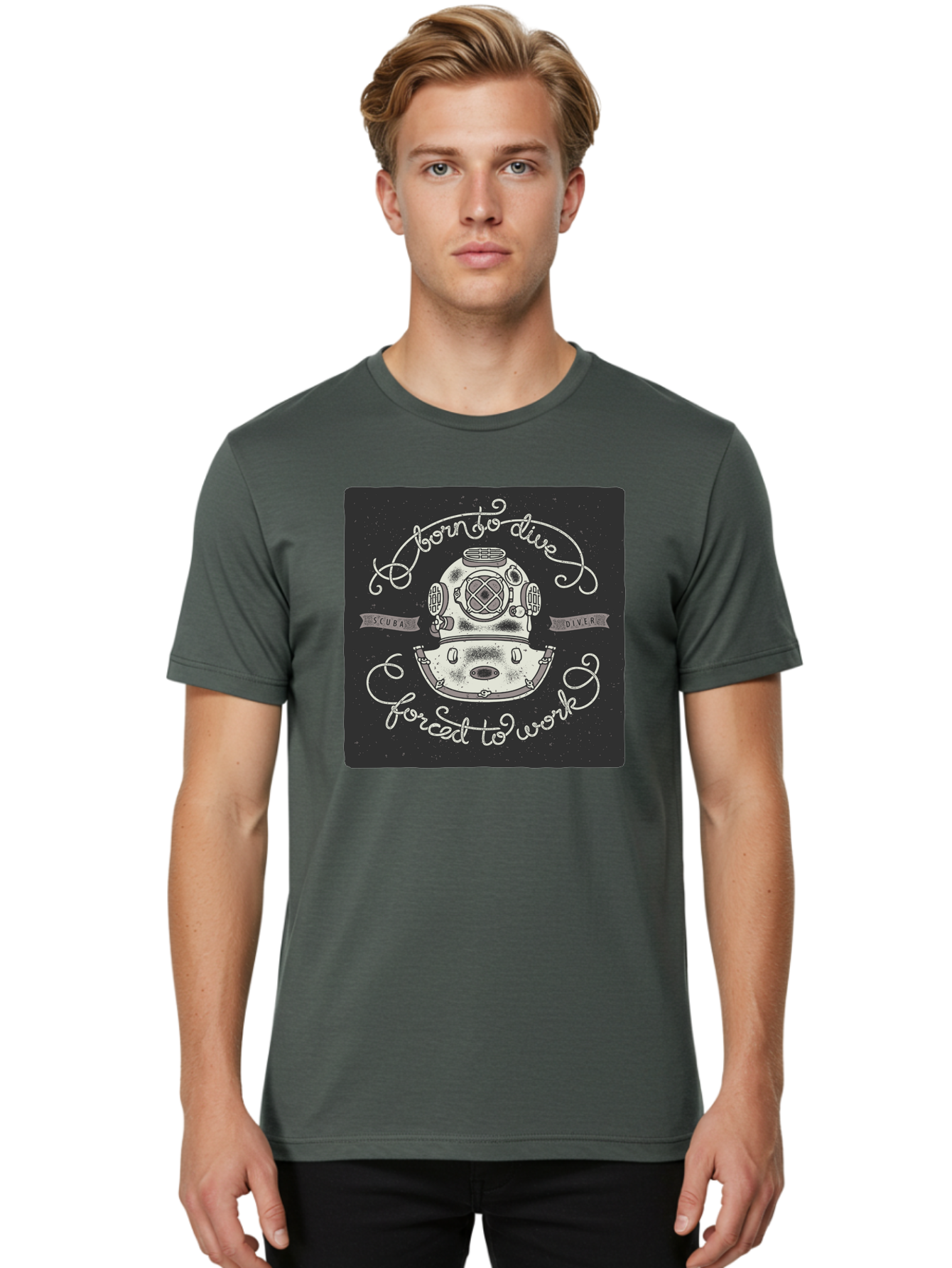 Born-To-Dive-3 Men'S Graphic Tee, 100% Cotton, Comfortable Casual Summer Wear, Machine Washable, Scuba Diver, Diving Helmet, Underwater Exploration, Ocean Adventure, Vintage Diving Gear, Motivational Quote, Typography Art, Nautical Theme, Aac432 8