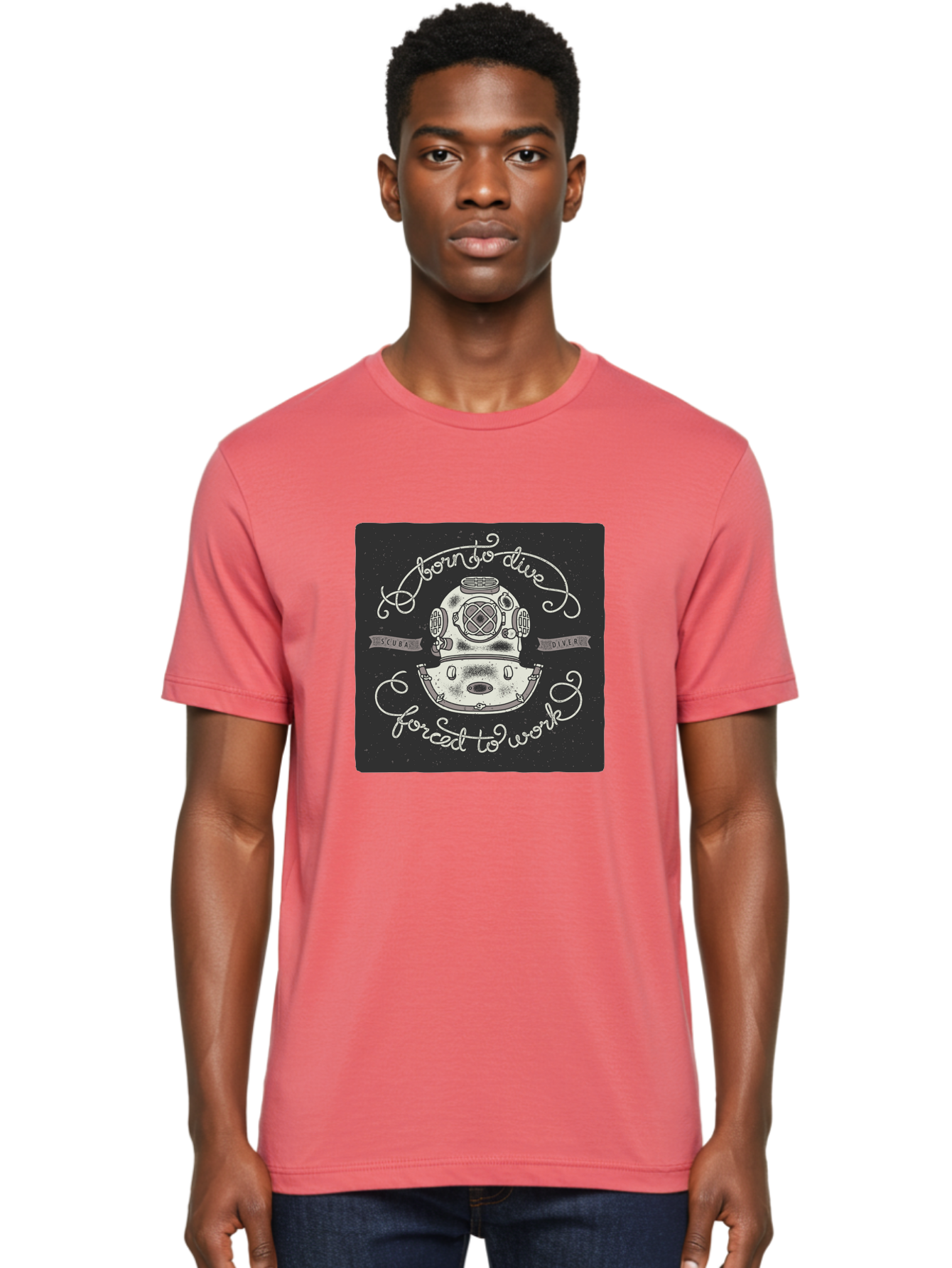 Born-To-Dive-3 Men'S Graphic Tee, 100% Cotton, Comfortable Casual Summer Wear, Machine Washable, Scuba Diver, Diving Helmet, Underwater Exploration, Ocean Adventure, Vintage Diving Gear, Motivational Quote, Typography Art, Nautical Theme, Aac432 16