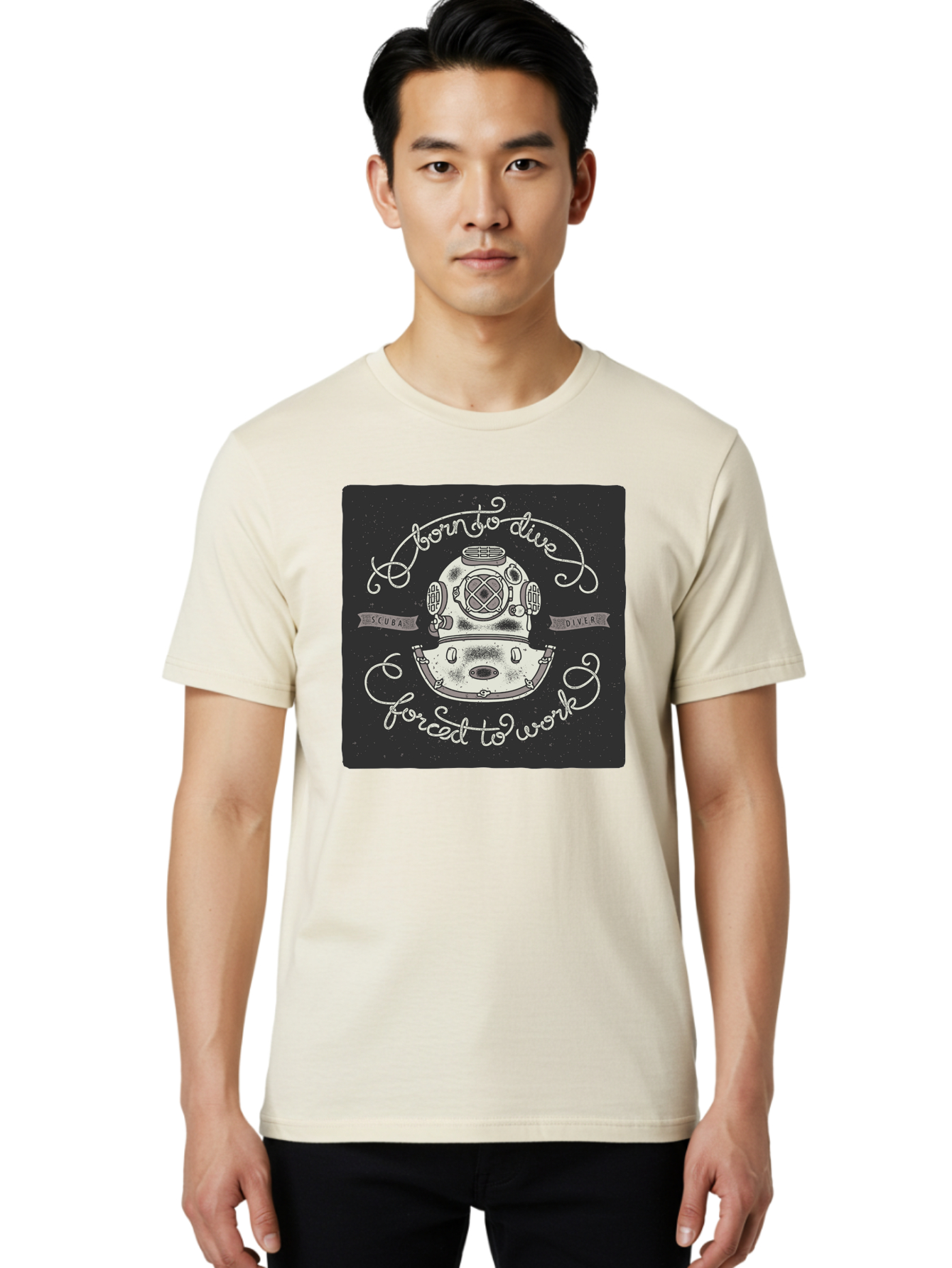 Born-To-Dive-3 Men'S Graphic Tee, 100% Cotton, Comfortable Casual Summer Wear, Machine Washable, Scuba Diver, Diving Helmet, Underwater Exploration, Ocean Adventure, Vintage Diving Gear, Motivational Quote, Typography Art, Nautical Theme, Aac432 28