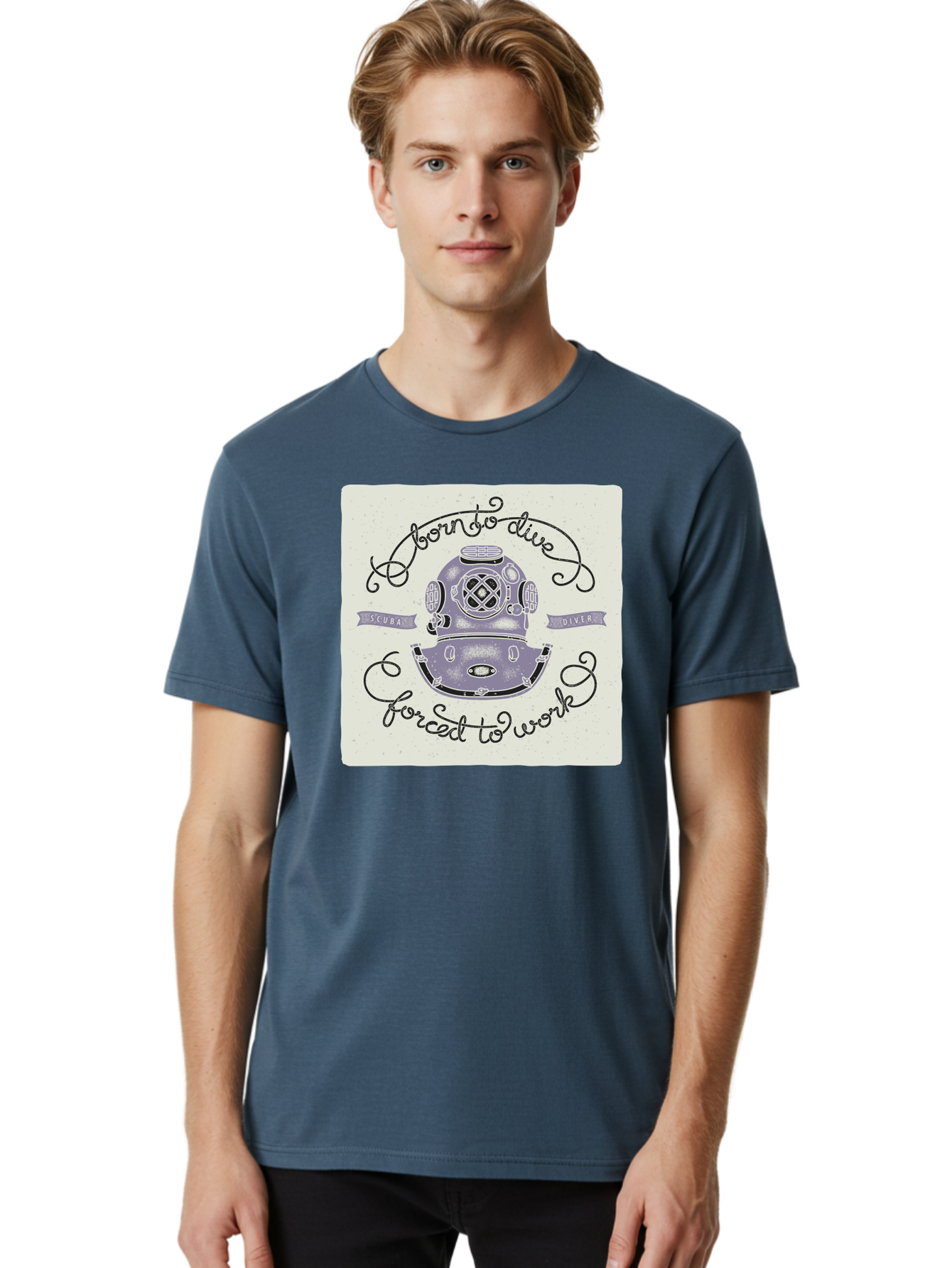 Born-To-Dive Men'S Graphic Tee, 100% Cotton, Comfortable Casual Summer Wear, Machine Washable, Scuba Diver, Diving Helmet, Underwater Adventure, Ocean Exploration, Vintage Diving Gear, Scuba Diving, Diver'S Life, Born To Dive, Forced To Work, Aac433 20