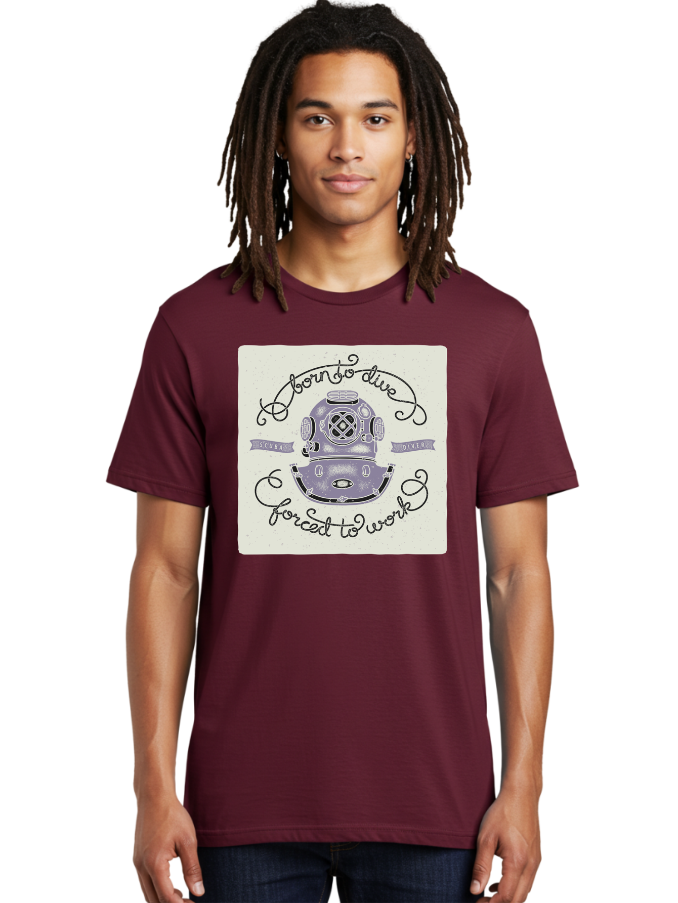 Born-To-Dive Men'S Graphic Tee, 100% Cotton, Comfortable Casual Summer Wear, Machine Washable, Scuba Diver, Diving Helmet, Underwater Adventure, Ocean Exploration, Vintage Diving Gear, Scuba Diving, Diver'S Life, Born To Dive, Forced To Work, Aac433 16