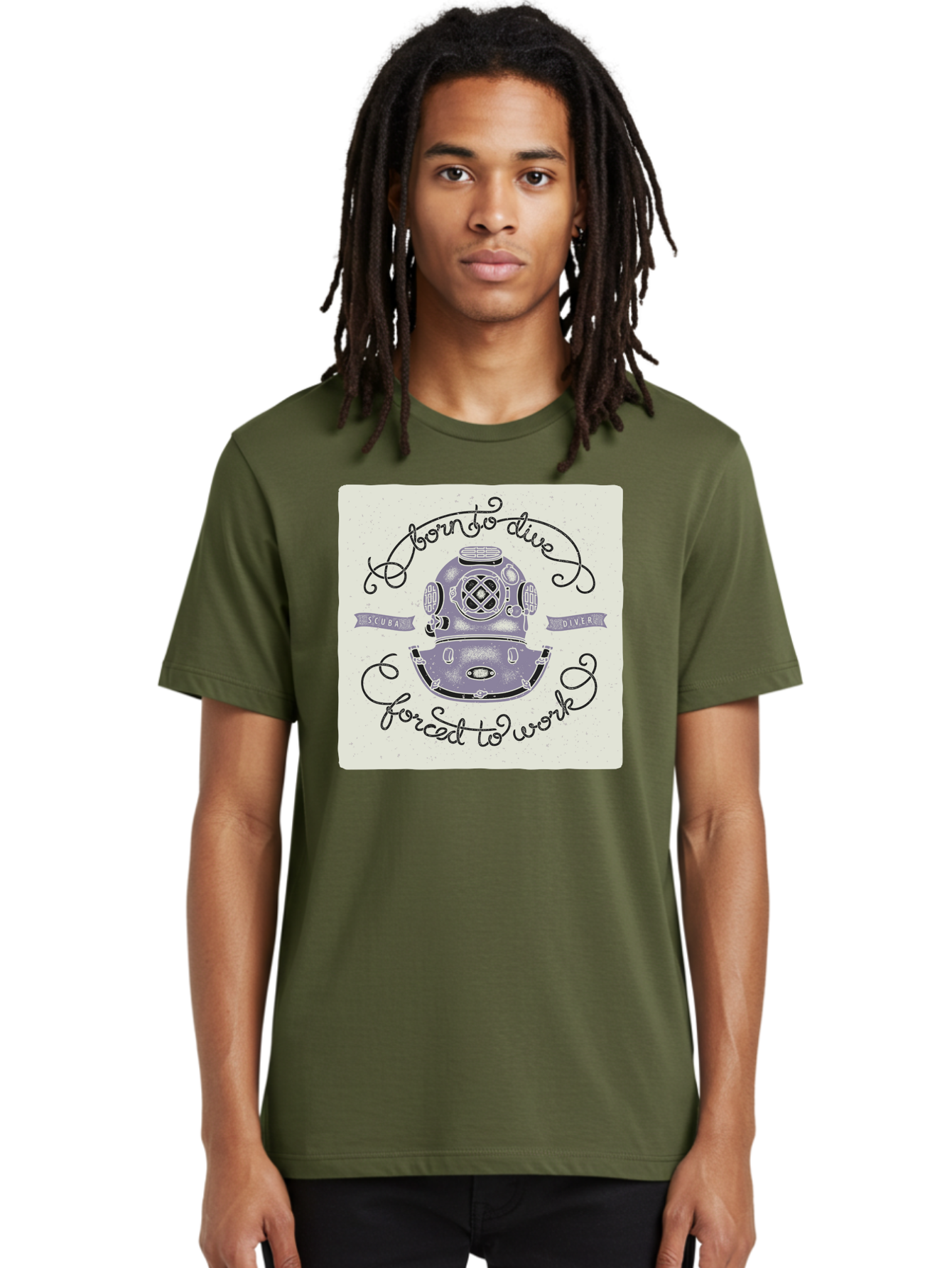 Born-To-Dive Men'S Graphic Tee, 100% Cotton, Comfortable Casual Summer Wear, Machine Washable, Scuba Diver, Diving Helmet, Underwater Adventure, Ocean Exploration, Vintage Diving Gear, Scuba Diving, Diver'S Life, Born To Dive, Forced To Work, Aac433 18