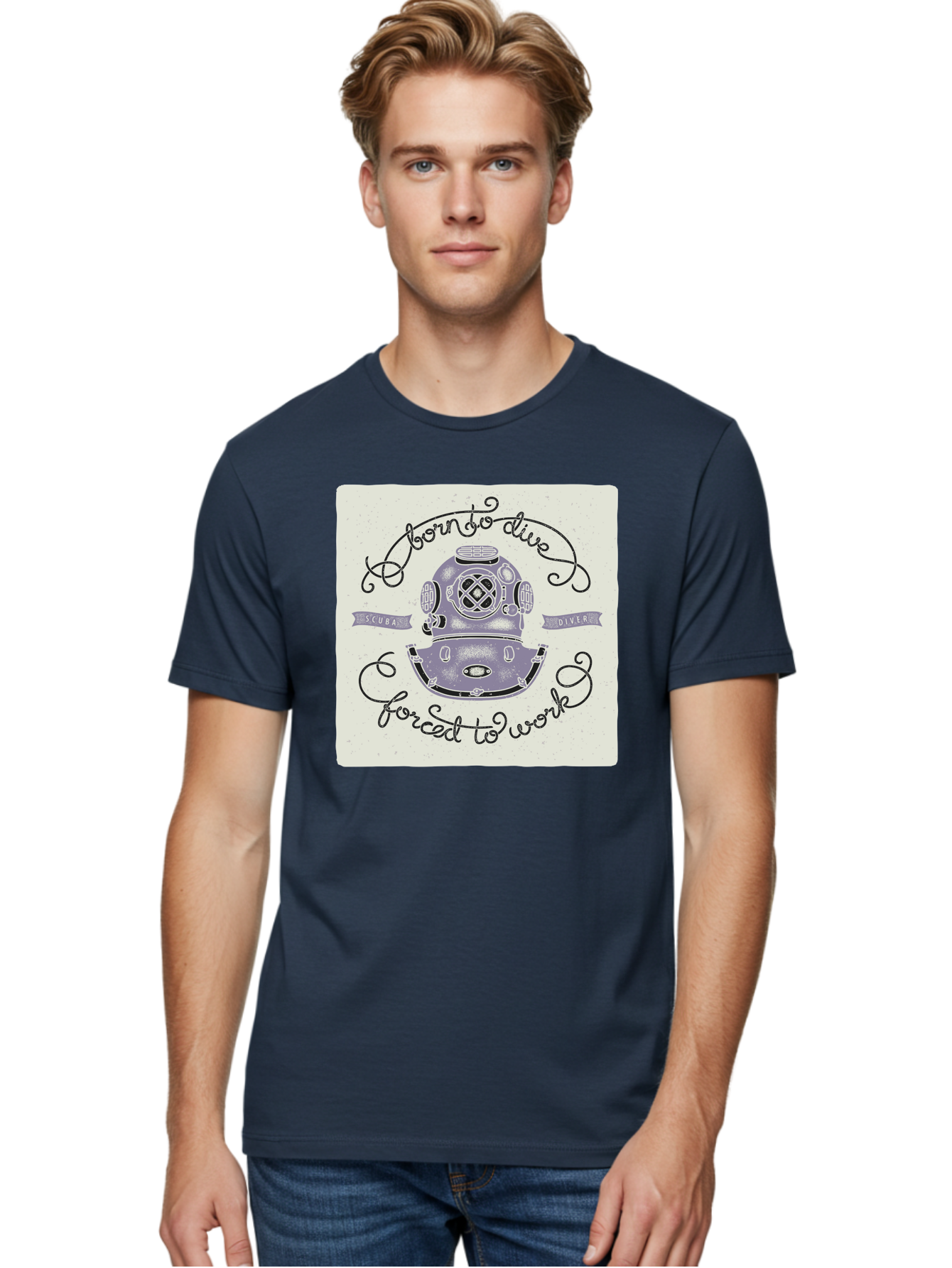 Born-To-Dive Men'S Graphic Tee, 100% Cotton, Comfortable Casual Summer Wear, Machine Washable, Scuba Diver, Diving Helmet, Underwater Adventure, Ocean Exploration, Vintage Diving Gear, Scuba Diving, Diver'S Life, Born To Dive, Forced To Work, Aac433 28
