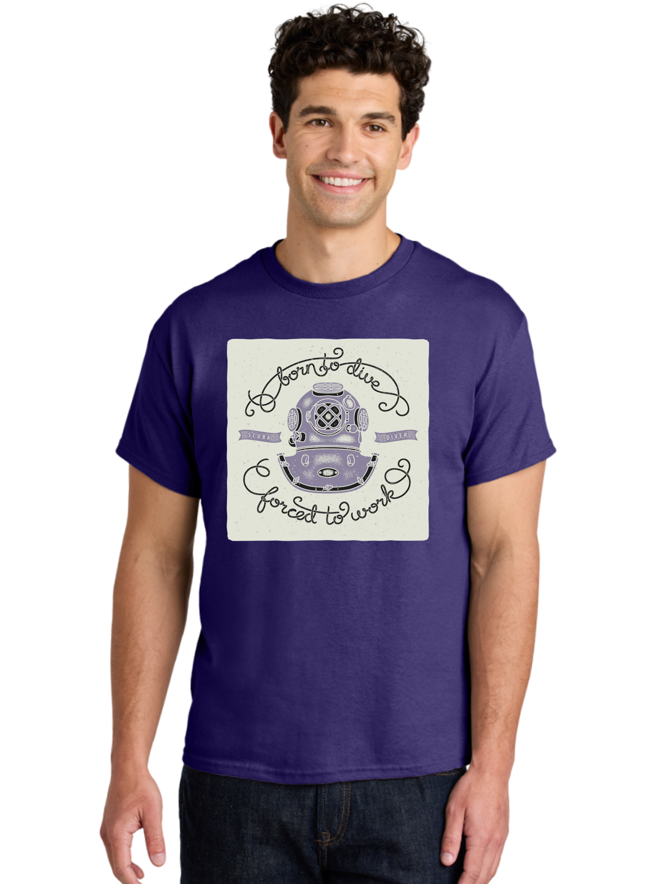 Born-To-Dive Men'S Graphic Tee, 100% Cotton, Comfortable Casual Summer Wear, Machine Washable, Scuba Diver, Diving Helmet, Underwater Adventure, Ocean Exploration, Vintage Diving Gear, Scuba Diving, Diver'S Life, Born To Dive, Forced To Work, Aac433 8