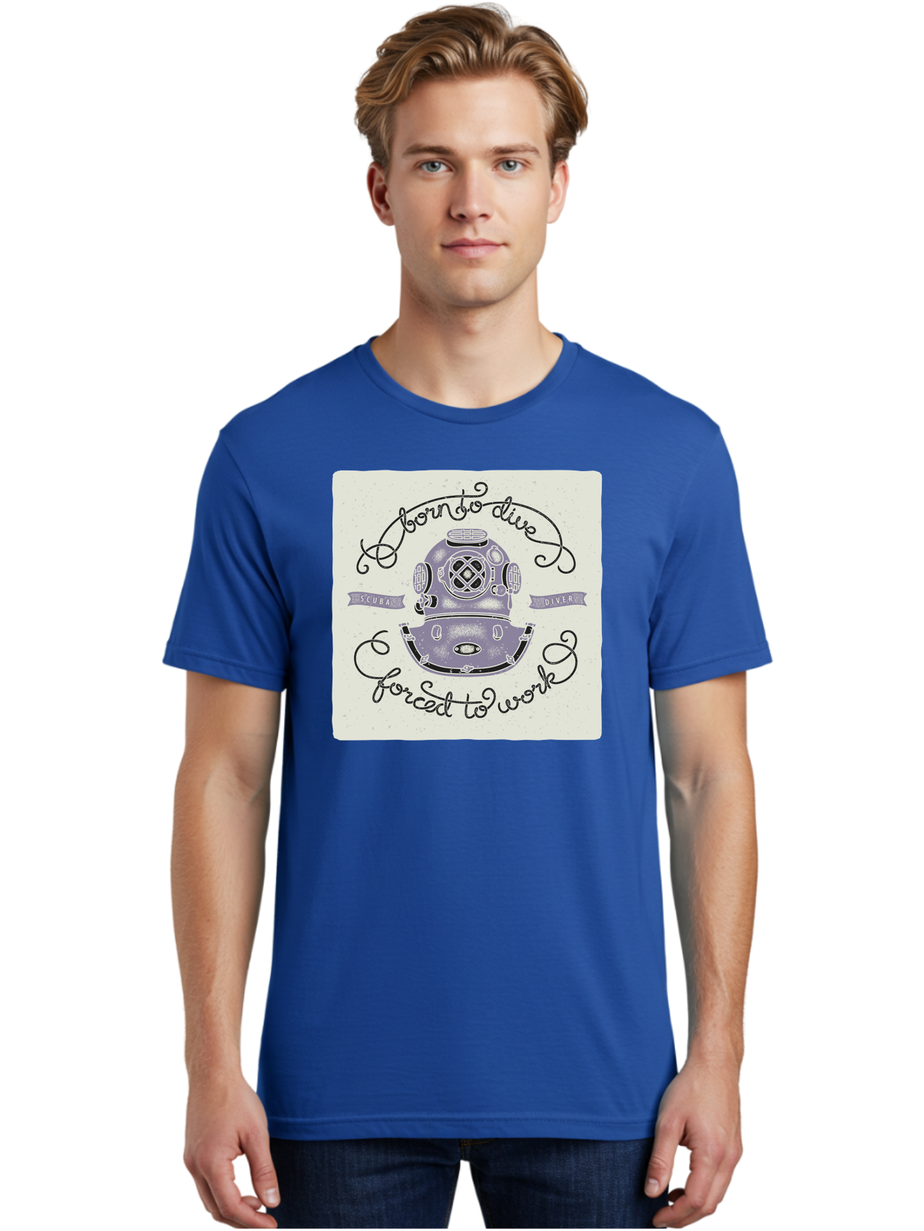 Born-To-Dive Men'S Graphic Tee, 100% Cotton, Comfortable Casual Summer Wear, Machine Washable, Scuba Diver, Diving Helmet, Underwater Adventure, Ocean Exploration, Vintage Diving Gear, Scuba Diving, Diver'S Life, Born To Dive, Forced To Work, Aac433 12