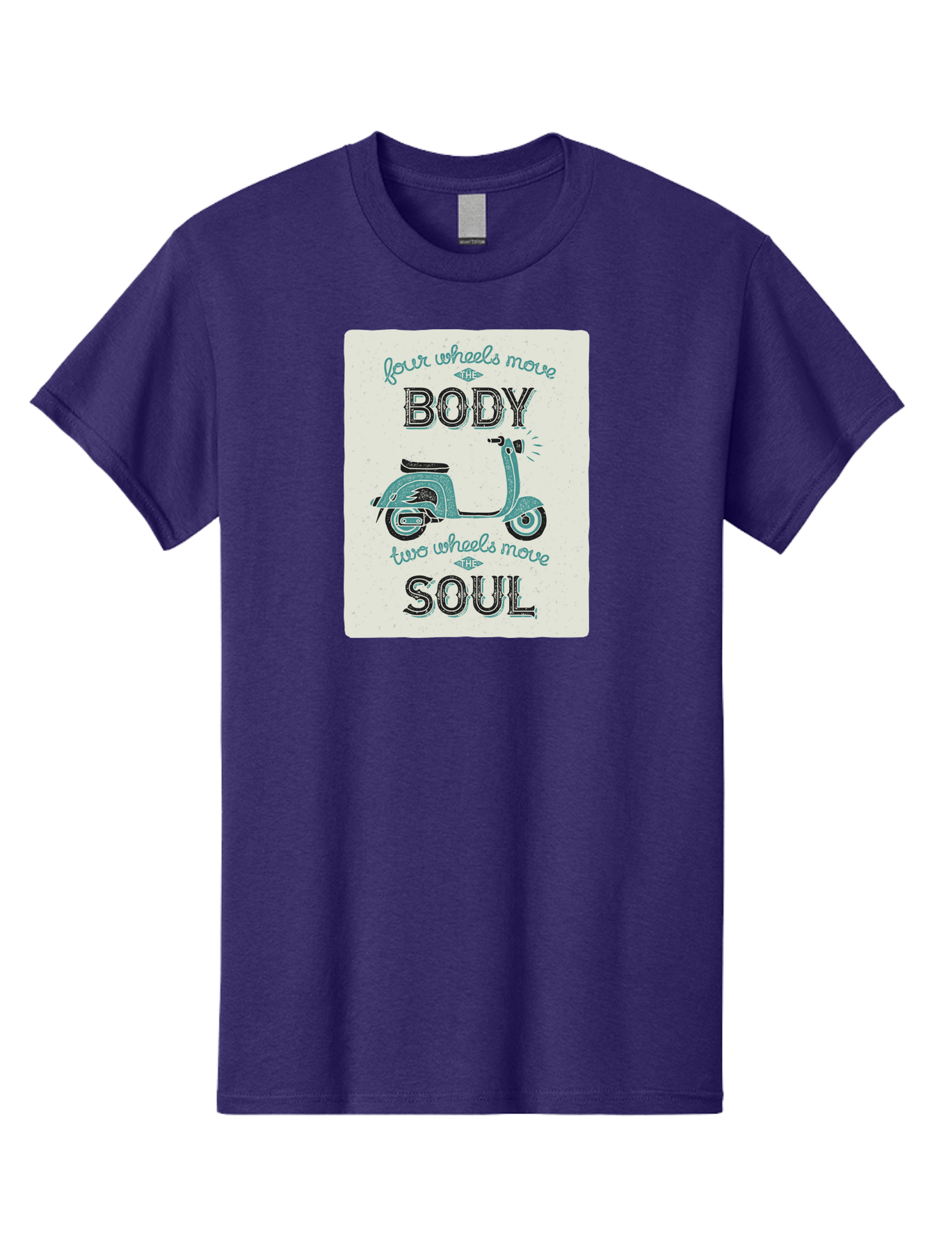 Four-Wheels-Move-The-Body-Two-Wheels-Move-The-Soul-1 Men'S Graphic Tee, 100% Cotton, Comfortable Casual Summer Wear, Machine Washable, Vintage Scooter, Retro Design, Quote About Soul, Bike Enthusiast, Motor Scooter, Scooter Lover, Aac435 29