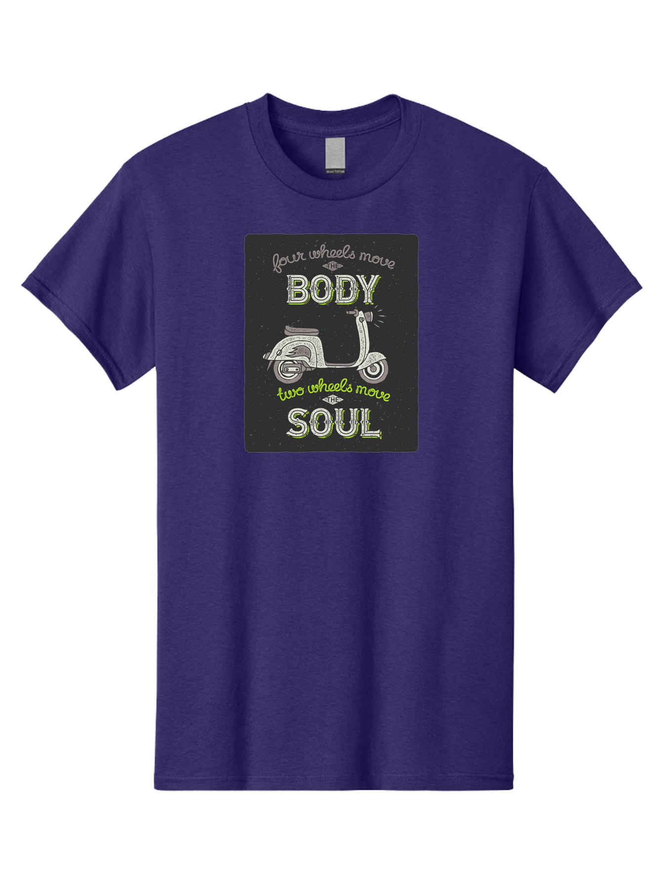 Four-Wheels-Move-The-Body-Two-Wheels-Move-The-Soul Men'S Graphic Tee, 100% Cotton, Comfortable Casual Summer Wear, Machine Washable, Vintage Scooter, Motivational Quote, Scooter Enthusiast, Soulful Ride, Freedom On Wheels, Biker Chic, Aac436 9
