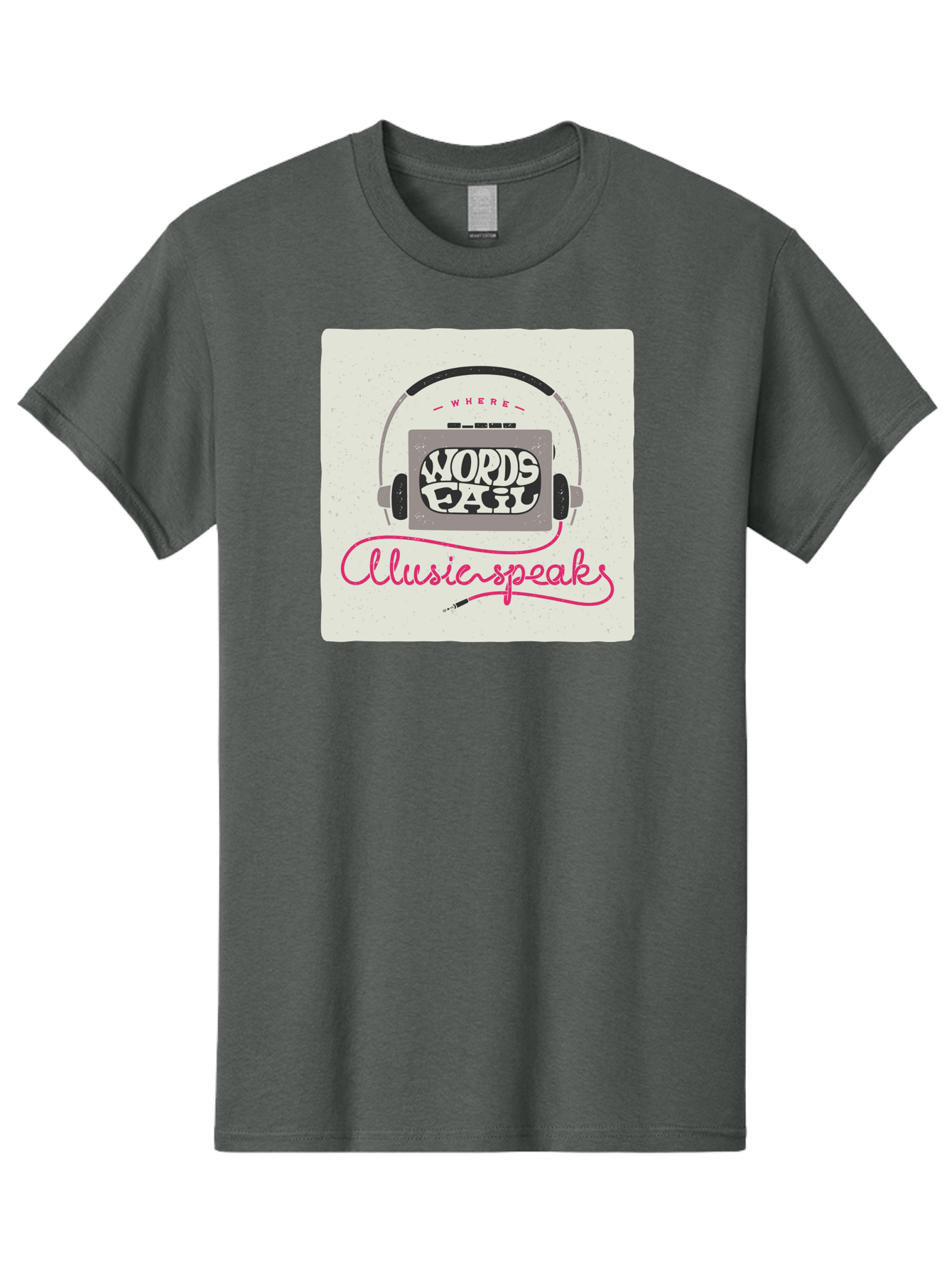 Where-Words-Fail-Music-Speaks-1 Men'S Graphic Tee, 100% Cotton, Comfortable Casual Summer Wear, Machine Washable, Music Speaks, Where Words Fail, Inspirational Quotes, Motivational Phrases, Music Headphones, Retro Style, Artistic Expression, Aac440 7
