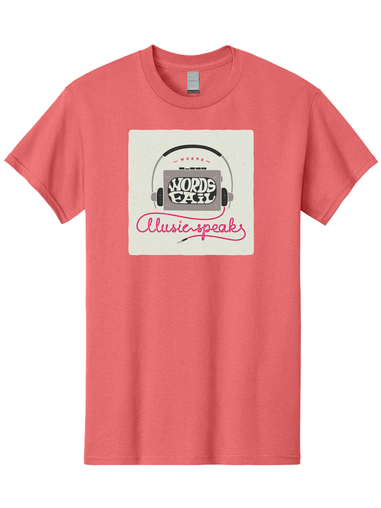 Where-Words-Fail-Music-Speaks-1 Men'S Graphic Tee, 100% Cotton, Comfortable Casual Summer Wear, Machine Washable, Music Speaks, Where Words Fail, Inspirational Quotes, Motivational Phrases, Music Headphones, Retro Style, Artistic Expression, Aac440 25