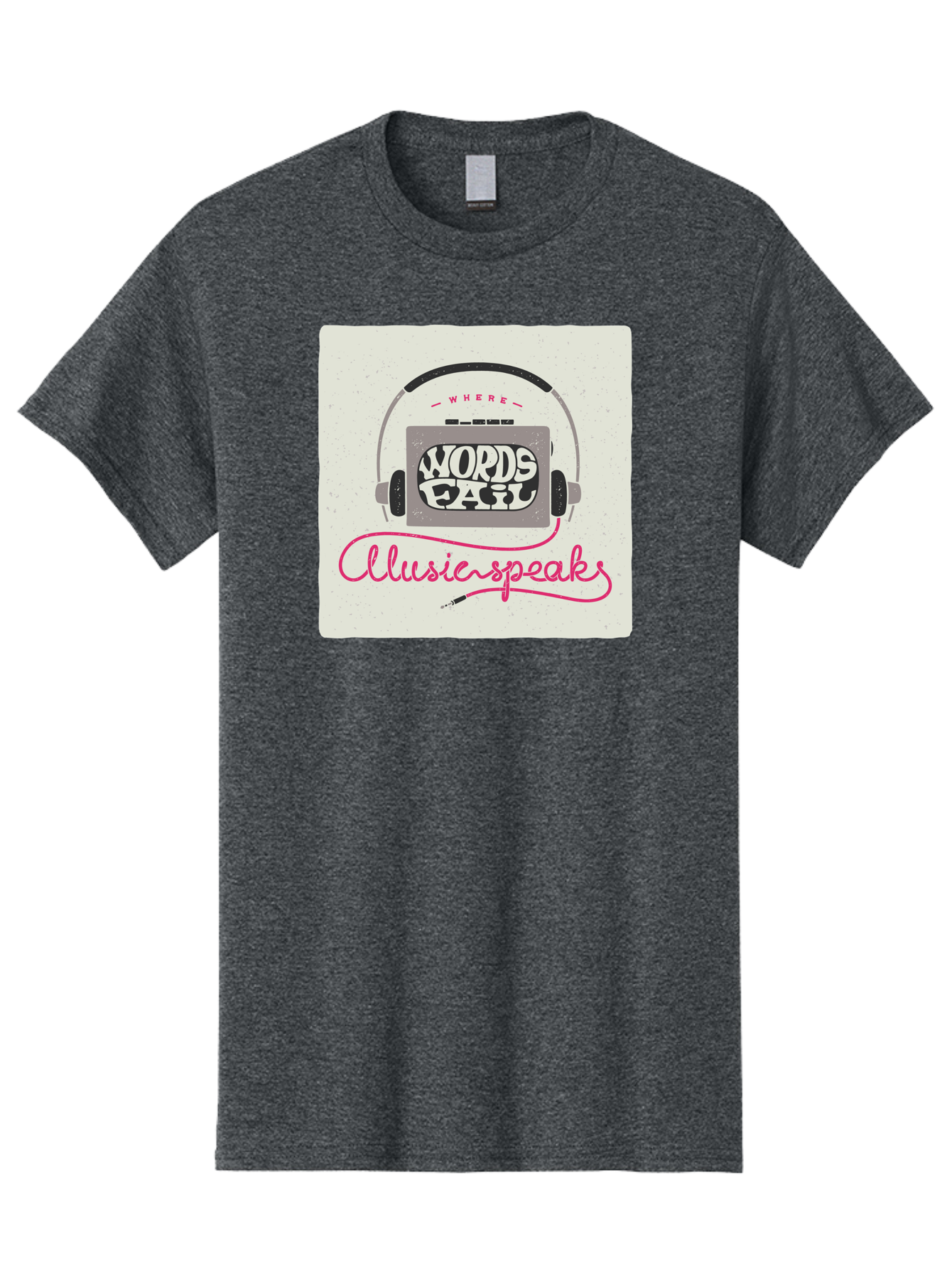 Where-Words-Fail-Music-Speaks-1 Men'S Graphic Tee, 100% Cotton, Comfortable Casual Summer Wear, Machine Washable, Music Speaks, Where Words Fail, Inspirational Quotes, Motivational Phrases, Music Headphones, Retro Style, Artistic Expression, Aac440 21