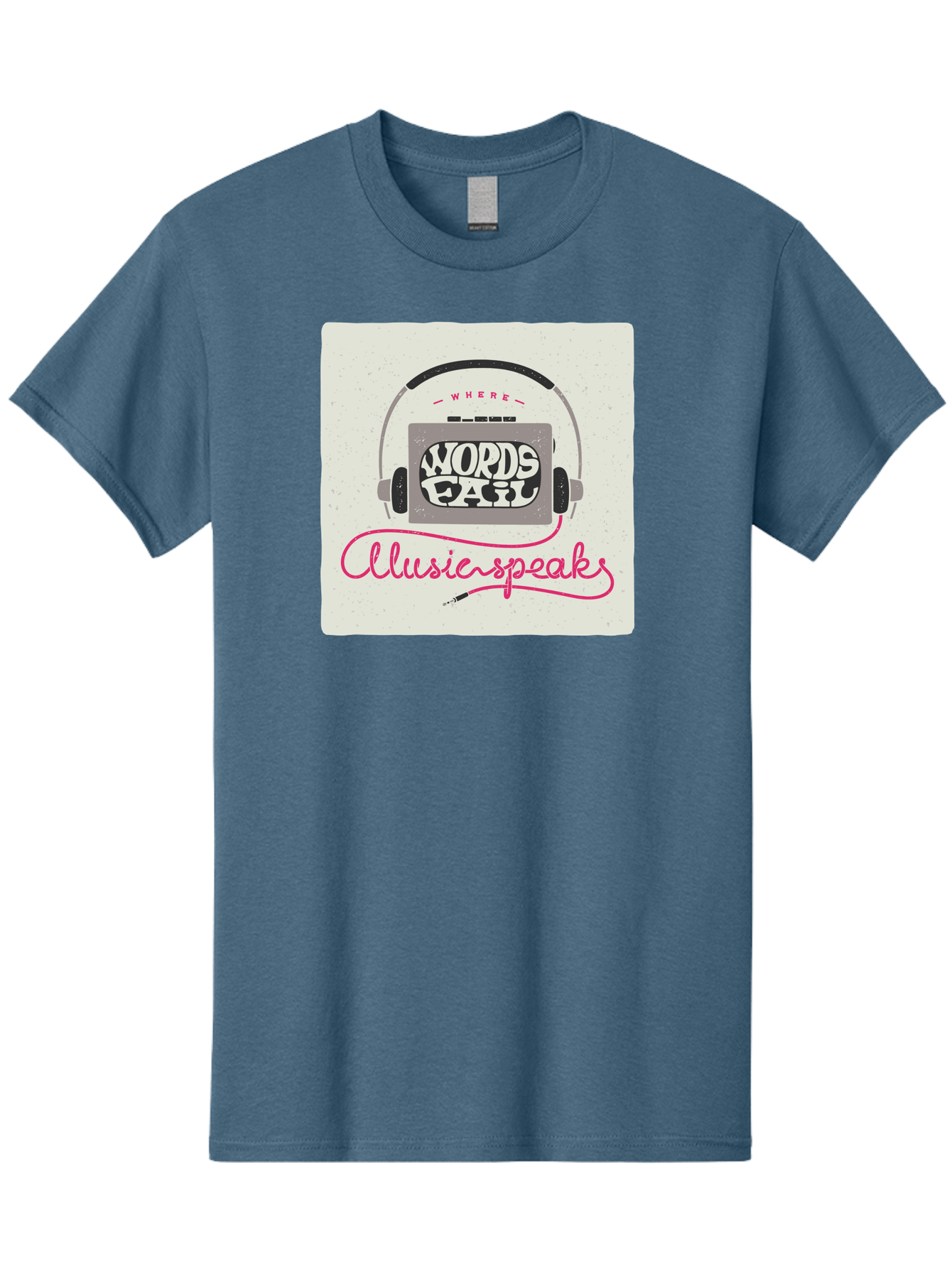 Where-Words-Fail-Music-Speaks-1 Men'S Graphic Tee, 100% Cotton, Comfortable Casual Summer Wear, Machine Washable, Music Speaks, Where Words Fail, Inspirational Quotes, Motivational Phrases, Music Headphones, Retro Style, Artistic Expression, Aac440 19